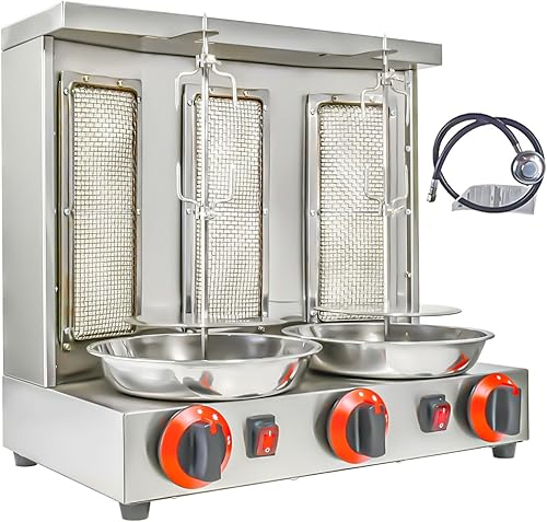 Miniatura 8 de Máquina Shawarma XGN Parrilla de Kebab Vertical Asador Giratorio con 3 Quemadores y 2 Espetos Giratorios Automáticos para Rosticería de Carne, Asado