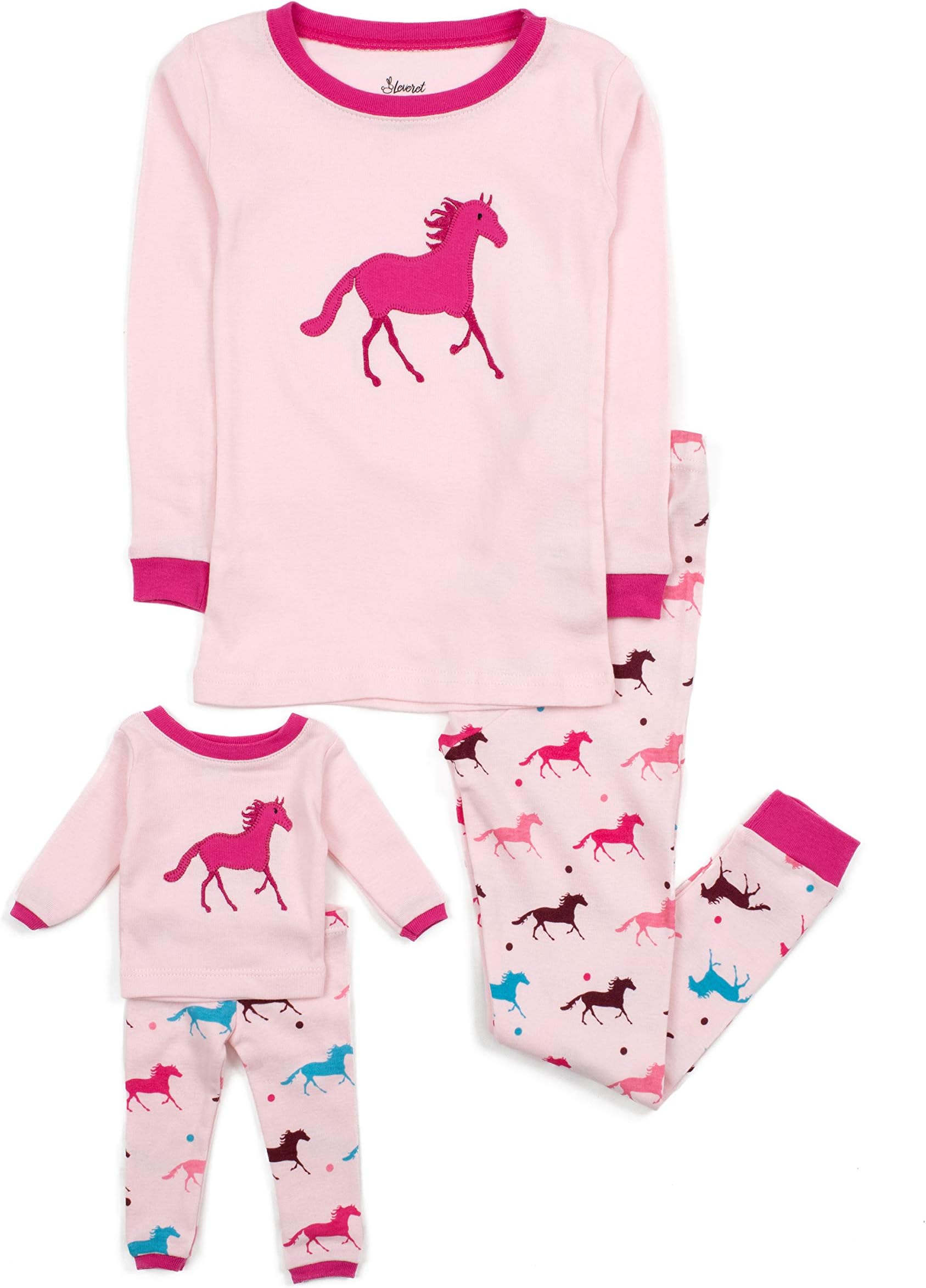 Leveret Kids & Toddler Pajamas Matching Doll & Girls Pajamas 100% Cotton Pjs Set (2-14 Years) *Fits American Girl