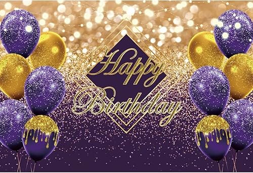 Renaiss Telón de fondo violeta de 7 x 5 pies para sesión de fotos de niños, hombres y mujeres, retrato de globos dorados morados, fondo de