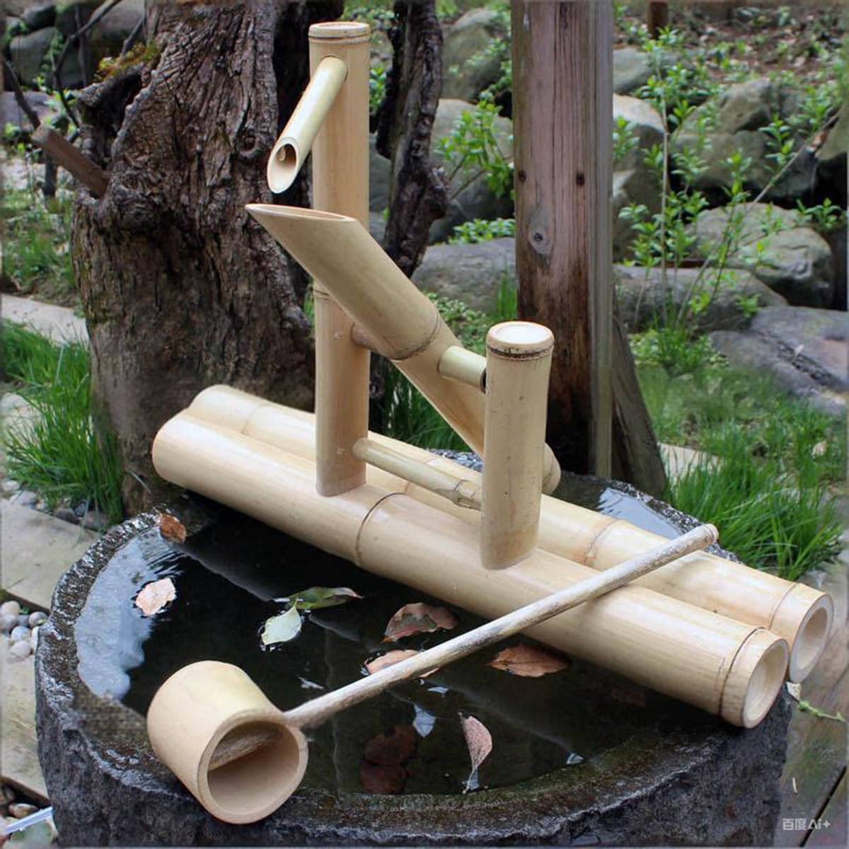 Fuente Solar para Jardín Exterior, Fuente de Bambú con Cascada con Bomba y Panel Solar de 6 W, Decoración para Terraza y Estanque