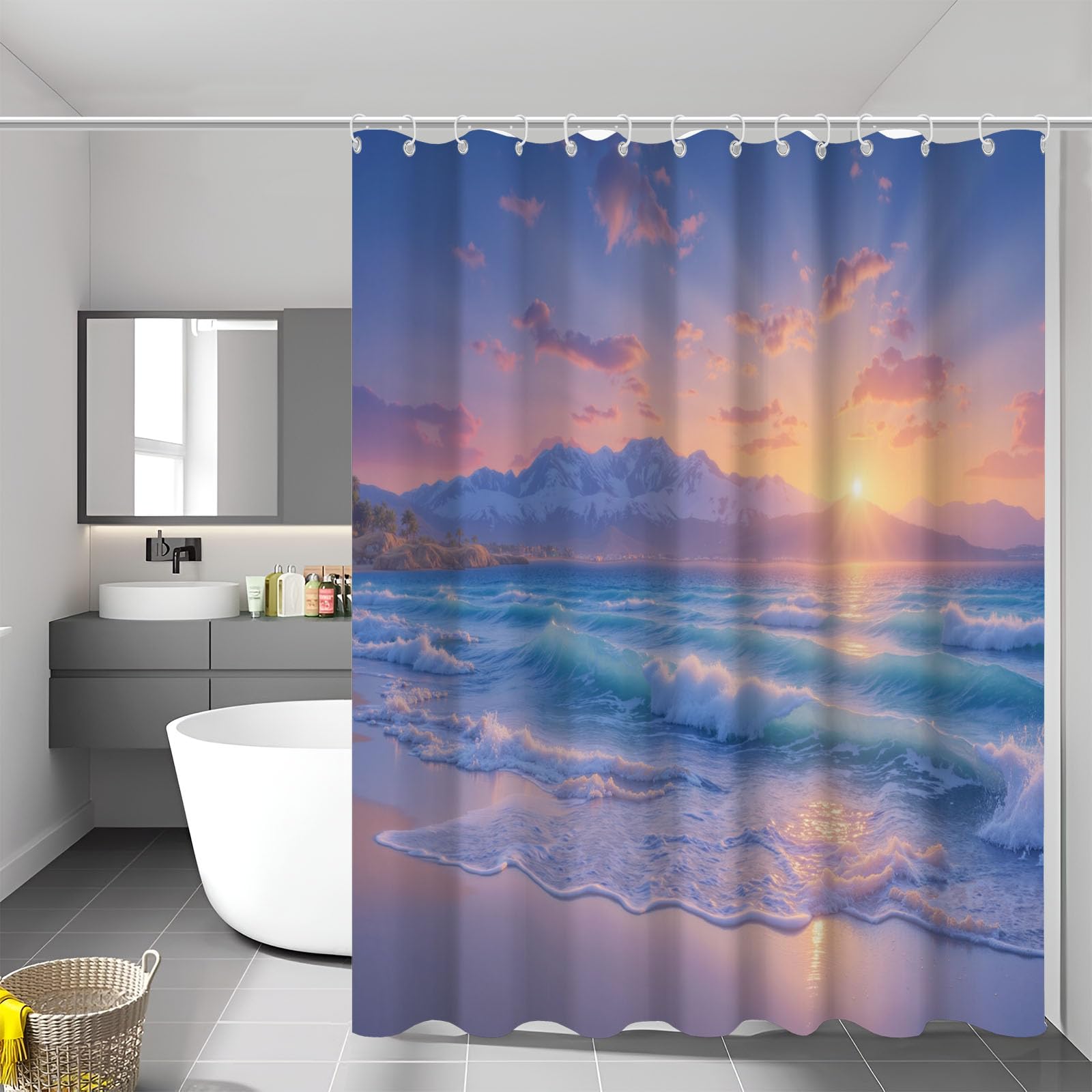 Rideau douche plage coucher du soleil imperméable baignoire