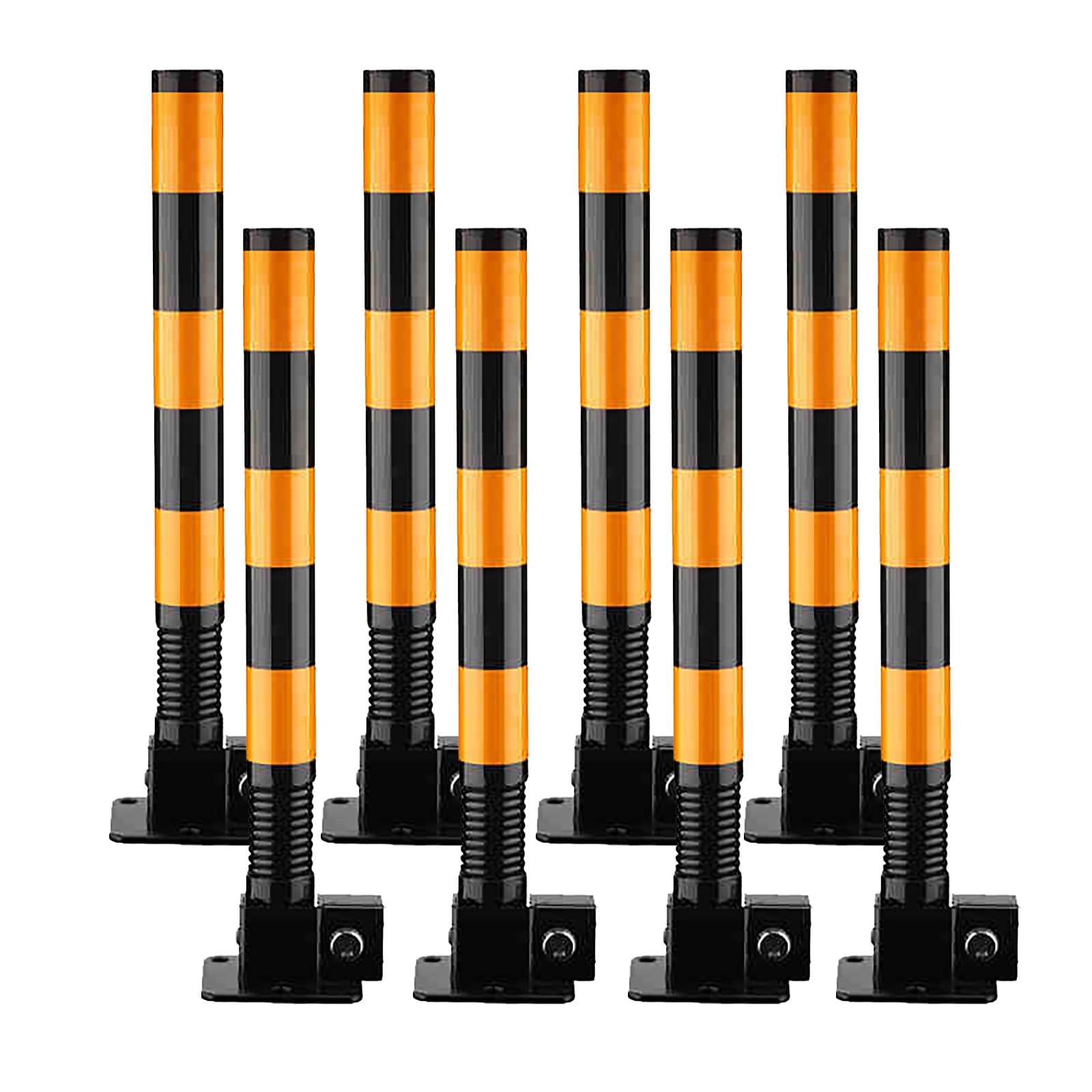 Barrière de circulation noire en acier avec bandes réfléchissantes pour parking (Lot de 8)
