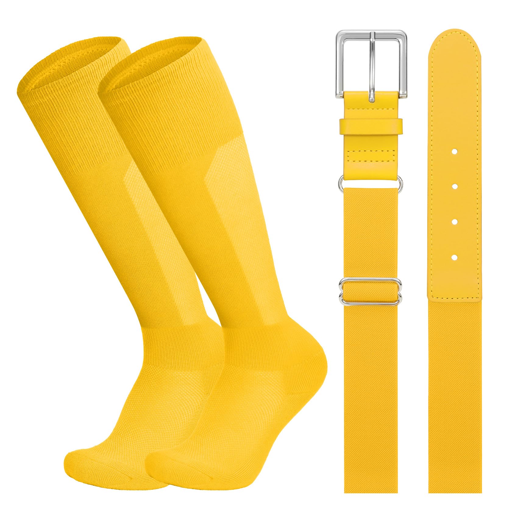 LEACOOLKEY Baseball Belt and Socks Combo Set Breathable Softball Socks and Elastic Belt for Youth Adult