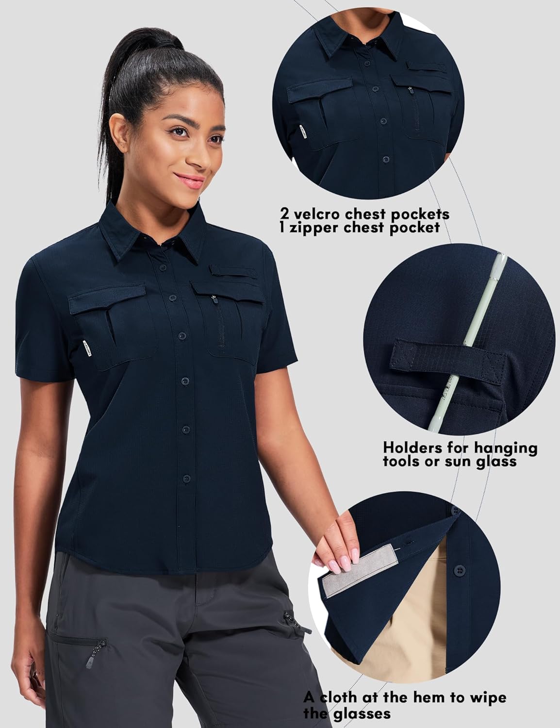 Haimont Women's Sun Protection Fishing Hiking Shirts Button Down Short Sleeve Water Resistant Quick Dry Outdoor - Image 3