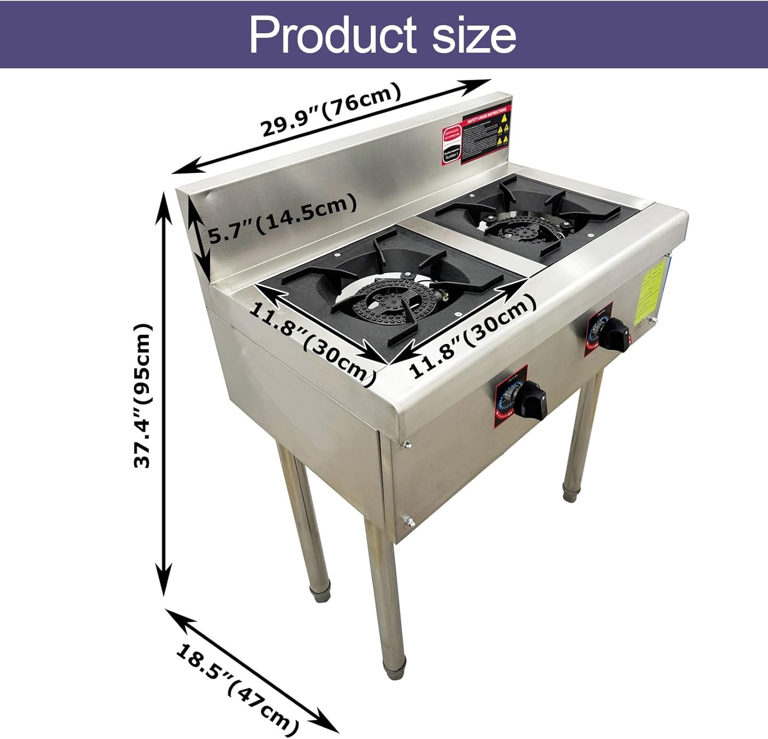 Commercial Liquefied Gas Stove, Stainless Steel Double Wok Burner, Energy Saving Double Burner Soup Cooker for Restaurant Kitchen