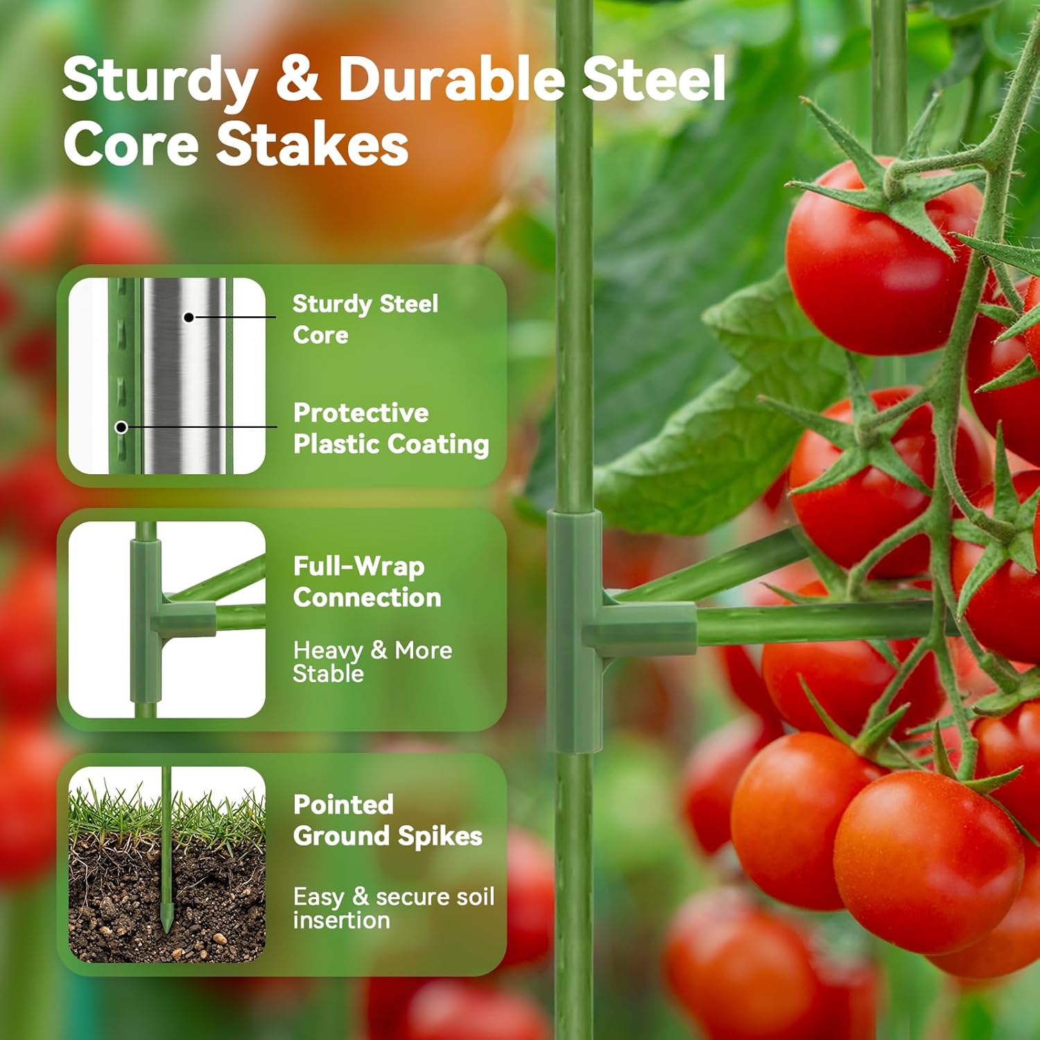 3 Pack Tomato Cage with 10 Gallon Grow Bags, 48" Height Adjustable Tomato Trellis with 65Ft Twist Tie, Heavy Duty Tomato Cages for Garden Flowers Vegetables Climbing Plants