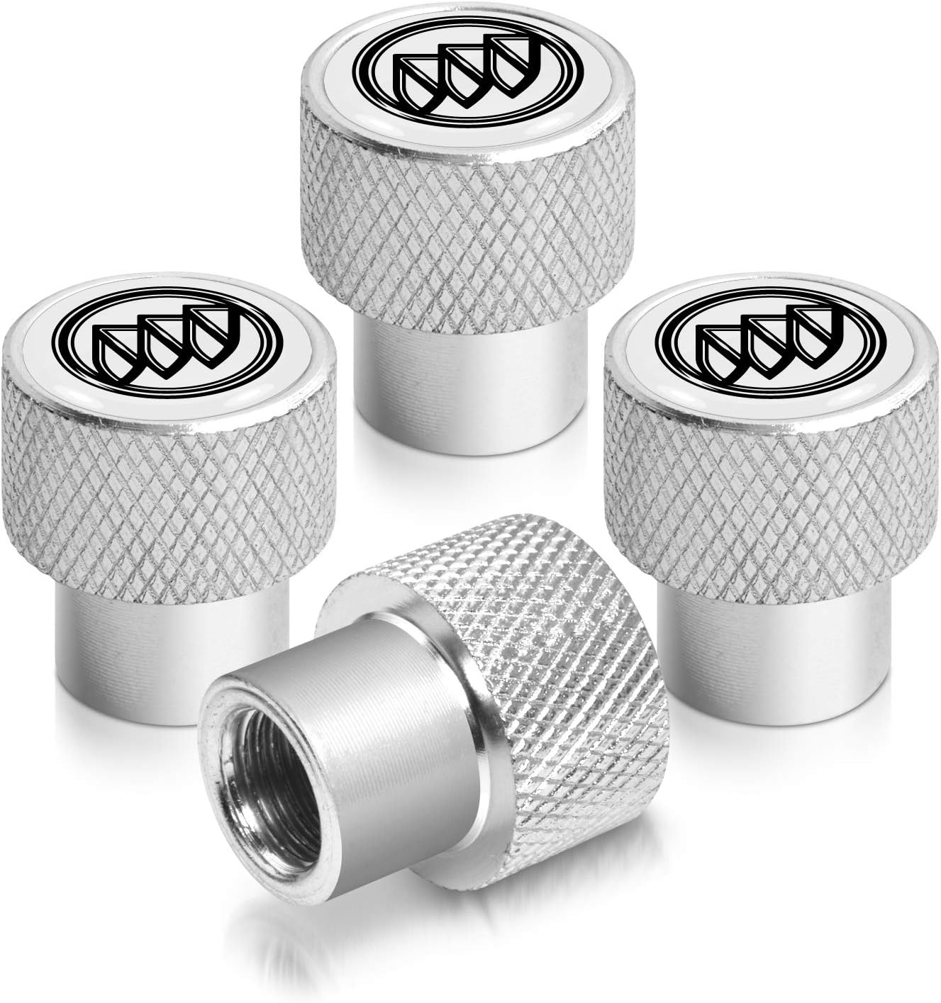 iPick Image for Buick Logo in White on Shining Silver Easy-Grip Aluminum Tire Valve Stem Caps - Official Licensed