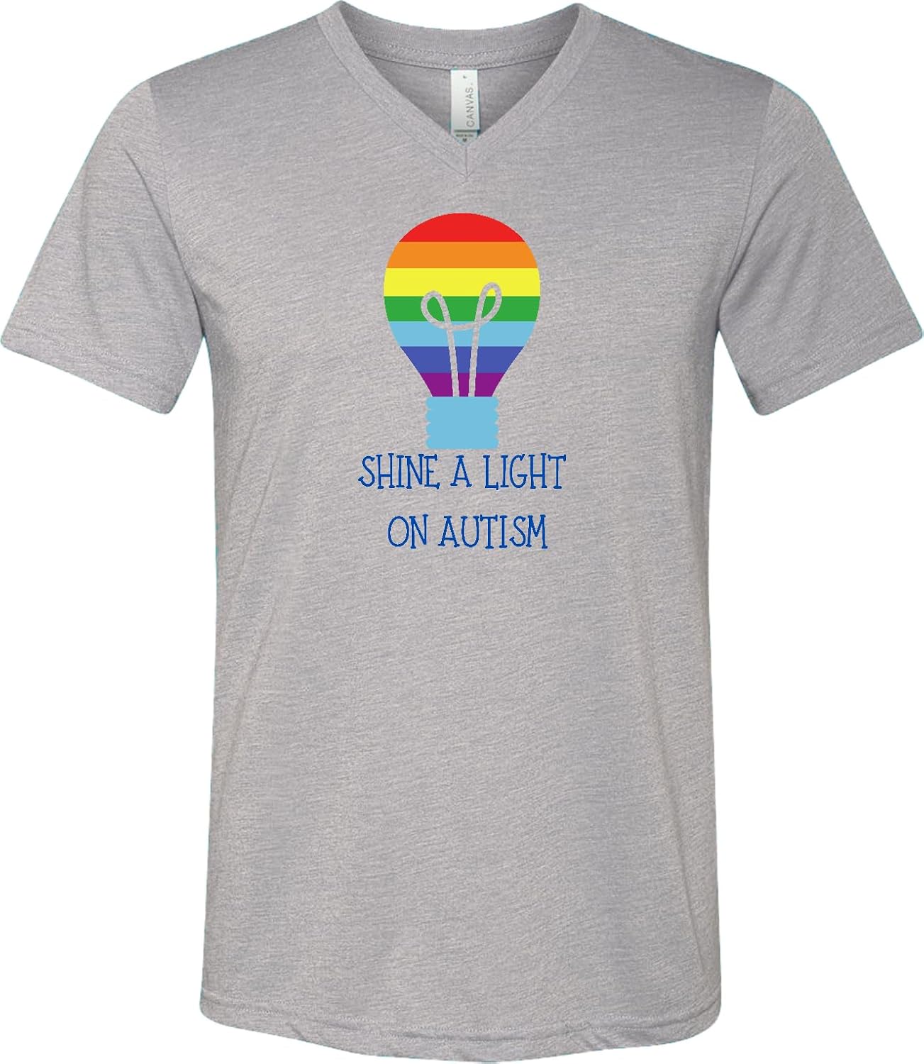 Autism Awareness V-Neck Shirt Shine a Light on Autism Rainbow Lightbulb Graphic Support Tee
