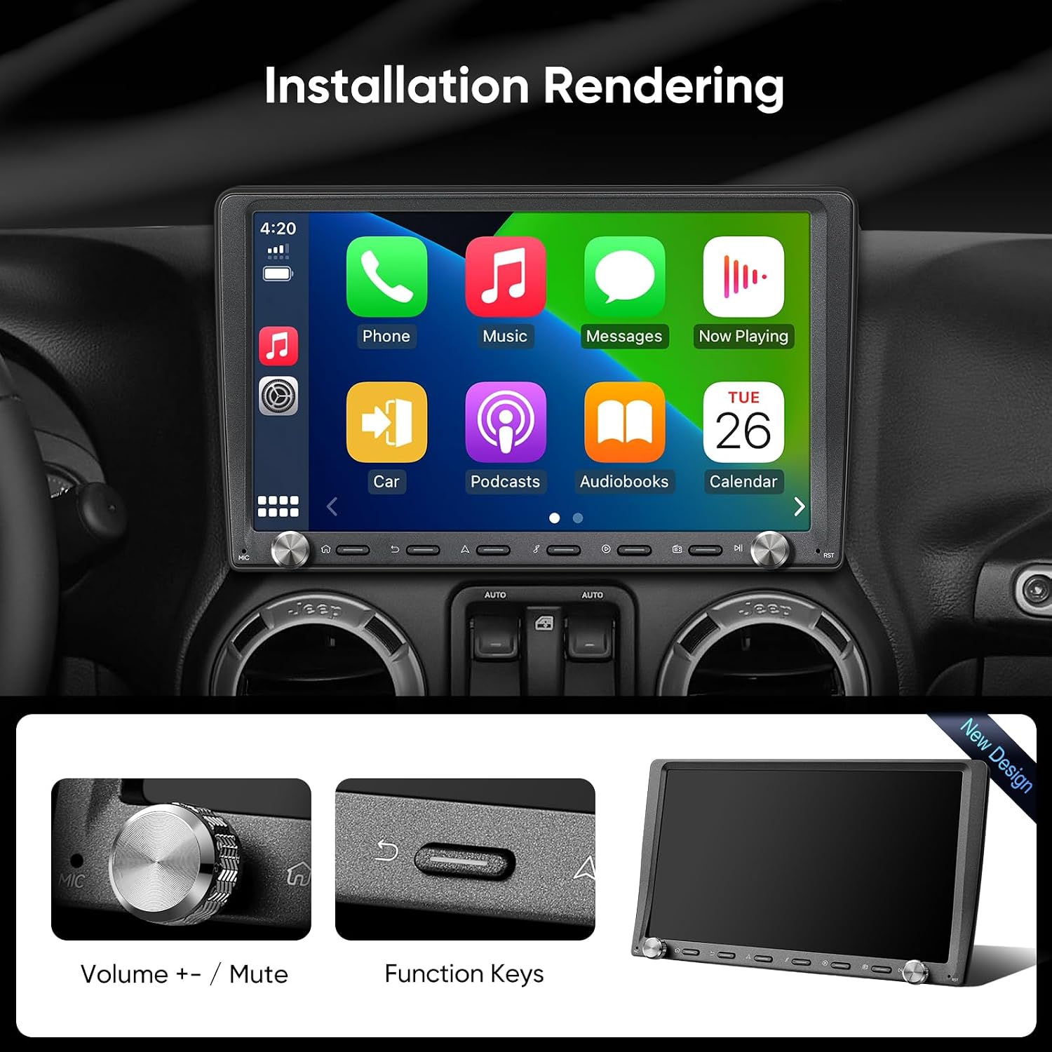 10.1 Inch QLED Android Car Stereo for Jeep Wrangler Unlimited 2007-2018 Wireless Apple CarPlay Auto 5G WiFi Bluetooth GPS Touch Screen Radio Dual Knob Control