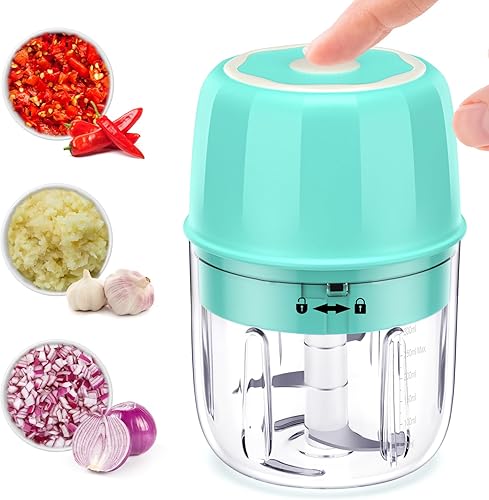 Mini picadora eléctrica de ajo, procesador de alimentos portátil e inalámbrico, picadora de verduras de 11.8 fl oz con hoja de acero inoxidable 304,