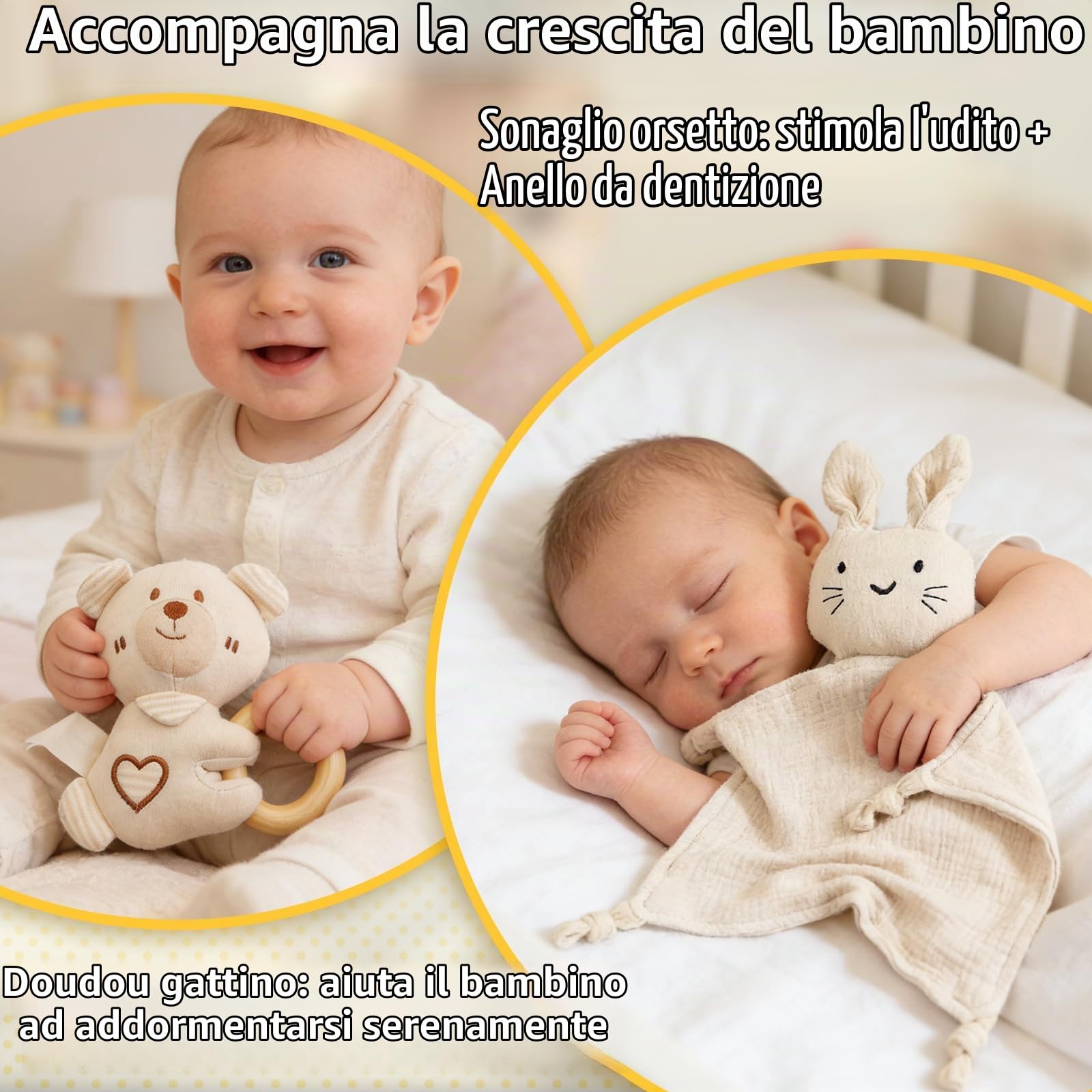 Set Regalo Neonato 6 in 1 Beige Unisex Articoli Essenziali Bambino Bambina