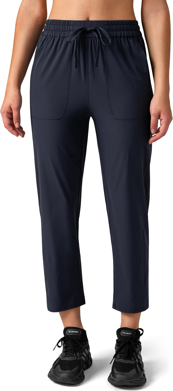 Colorfulkoala Women's High Waisted Pants Elastic Waistband Straight Leg Lounge Pants 27" Inseam with Pockets
