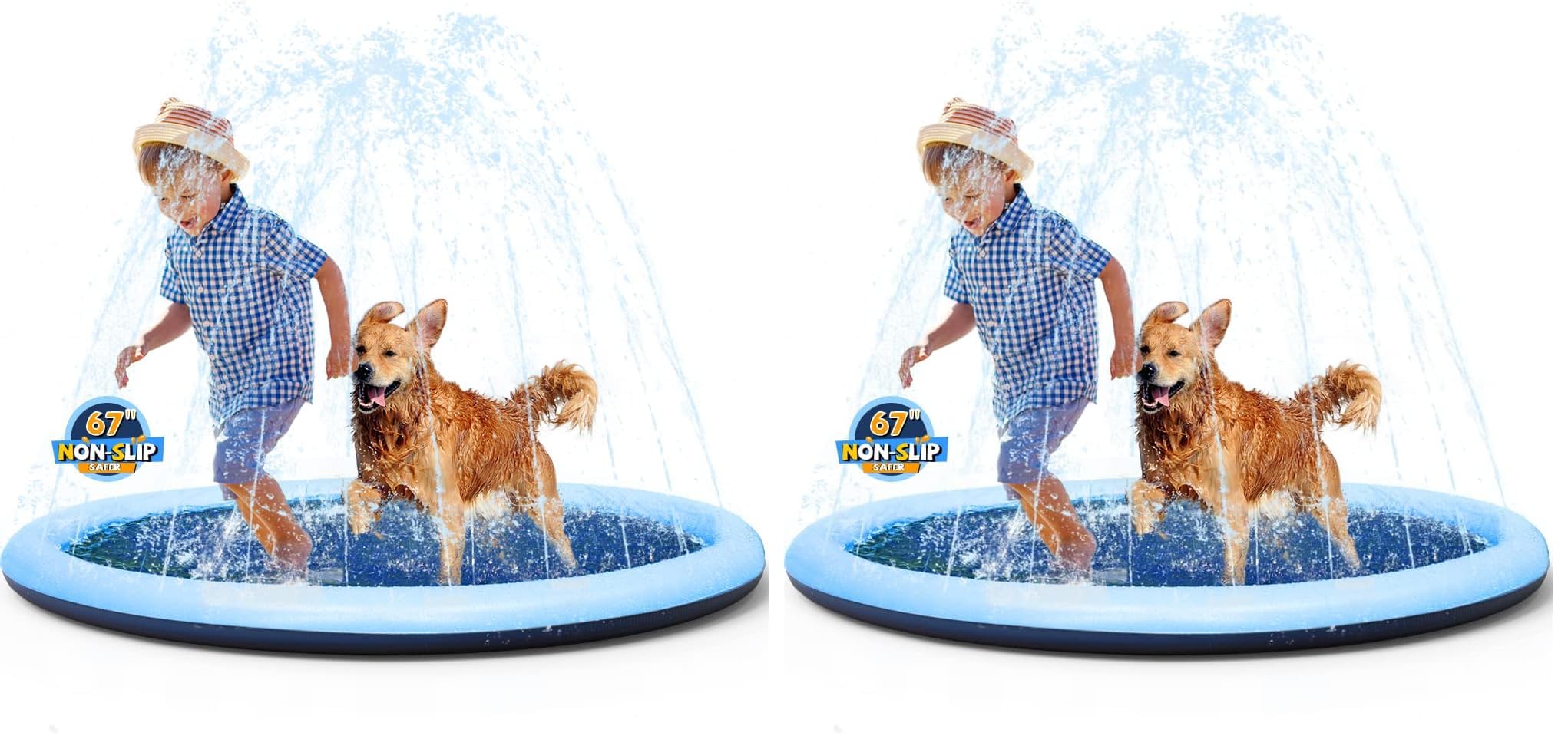 VISTOP 67" Non-Slip Splash Pad for Kids and Dogs, Thickened Sprinkler Pool for Toddlers, Outdoor Backyard Water Toys, Fun Fountain Play Mat for Babies, Children &amp; Pets Blue (Pack of 2)