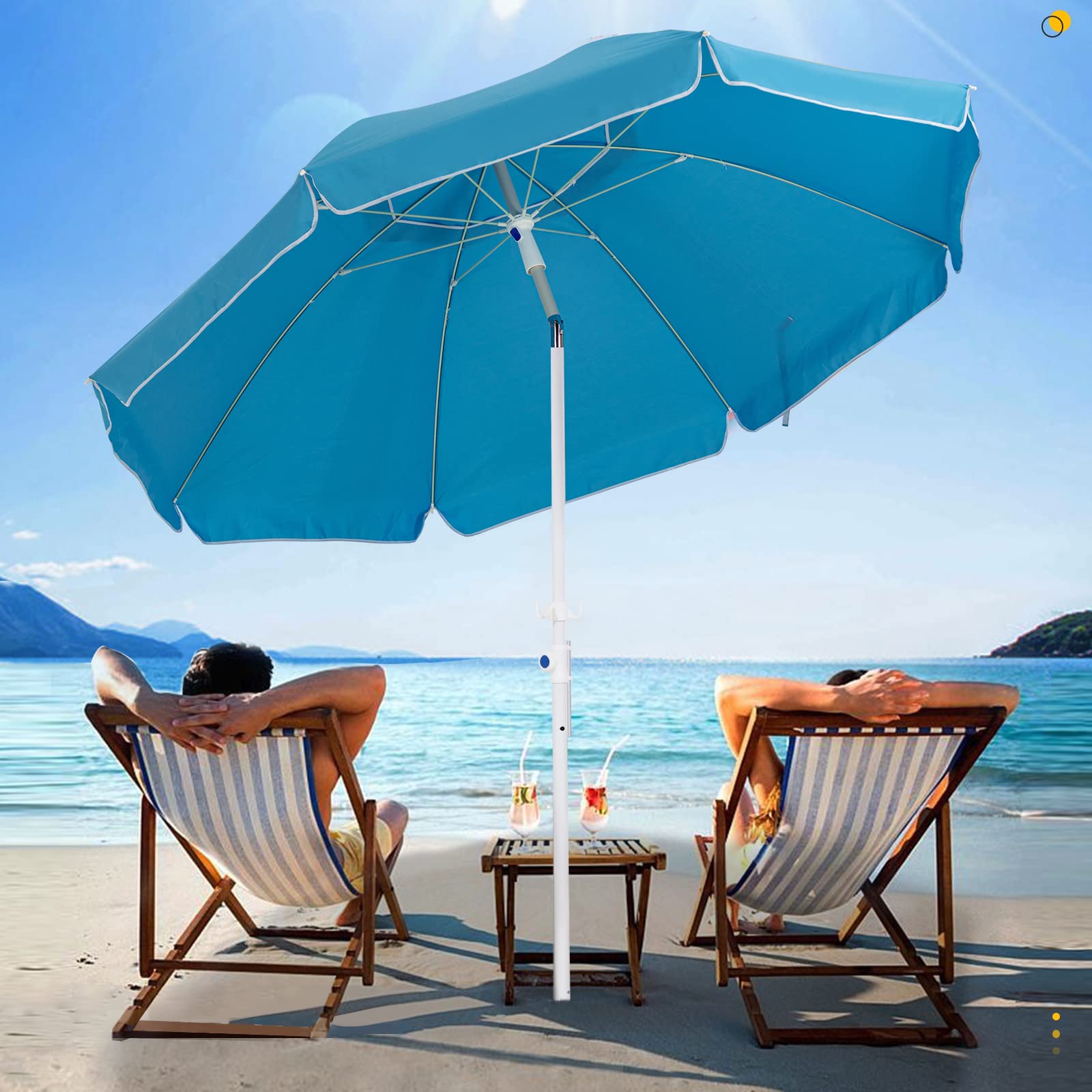 SERWALL 8.5FT Beach Umbrella UV 50+ Outdoor Portable Sunshade Umbrella with Sand Anchor, Push Button Tilt and Carry Bag for Patio Outdoor Garden Beach (Sky Blue)