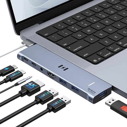 USB C Adapter HDMI Hub for MacBook Pro/Air M5 M4 M3 M2 M1 2025-2018 13" 15" 16", Mac USB C Hub Adapter 7-in-2, MacBook Accessories Dongle with HDMI, Thunderbolt 3, USB C&A Data Ports, 3.5mm Audio