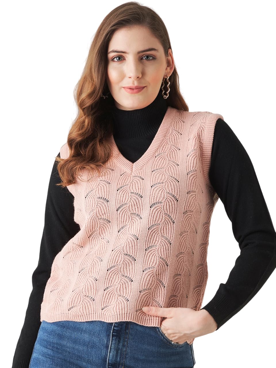 modeve Self Design V Neck Sweater||Winterwear||-picture-1