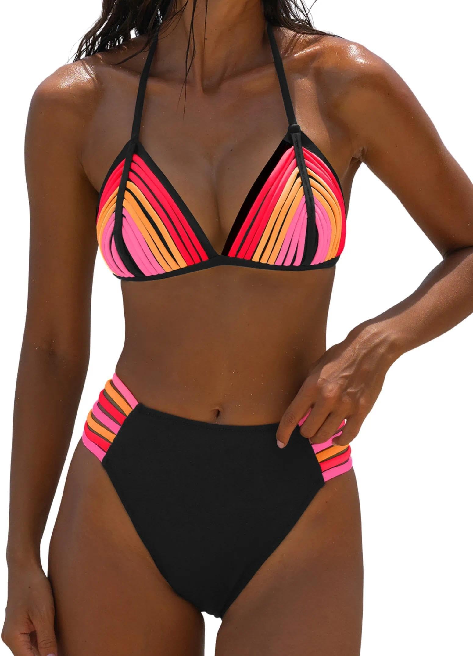 Triangle Halter Bikini Sets for Women Neon Two Piece Sexy Cheeky Swimsuits High Cut String Bathing Suit