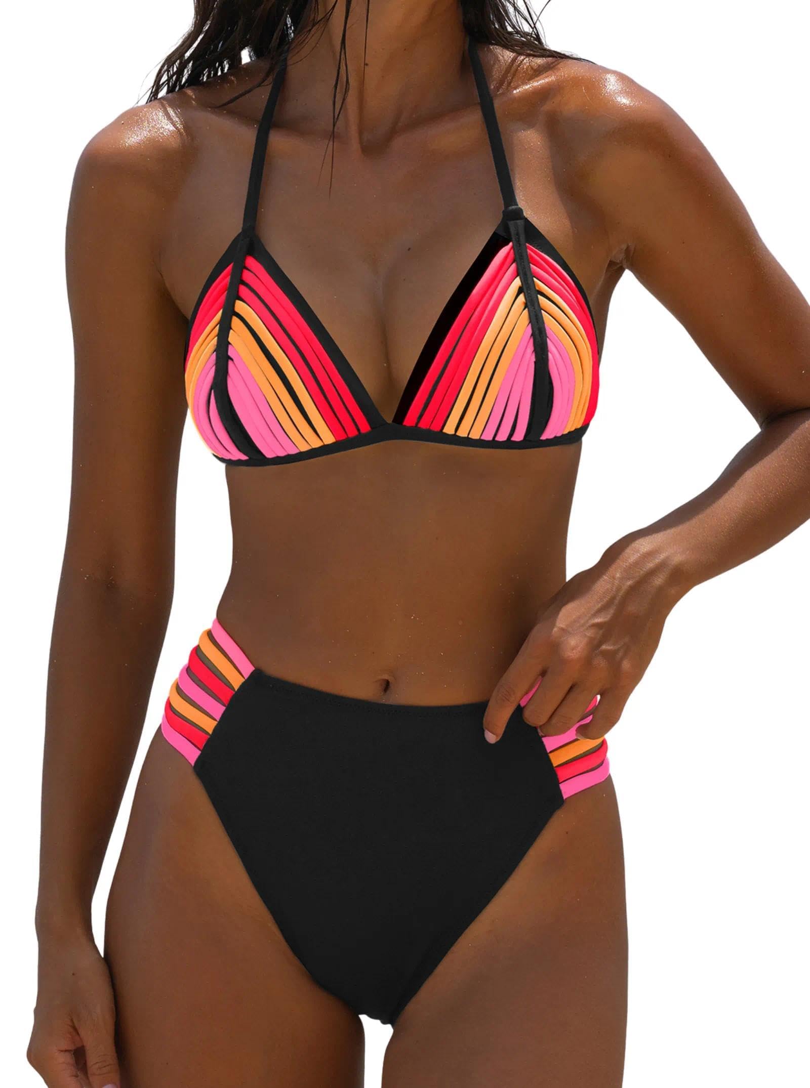 Triangle Halter Bikini Sets for Women Neon Two Piece Sexy Cheeky Swimsuits High Cut String Bathing Suit