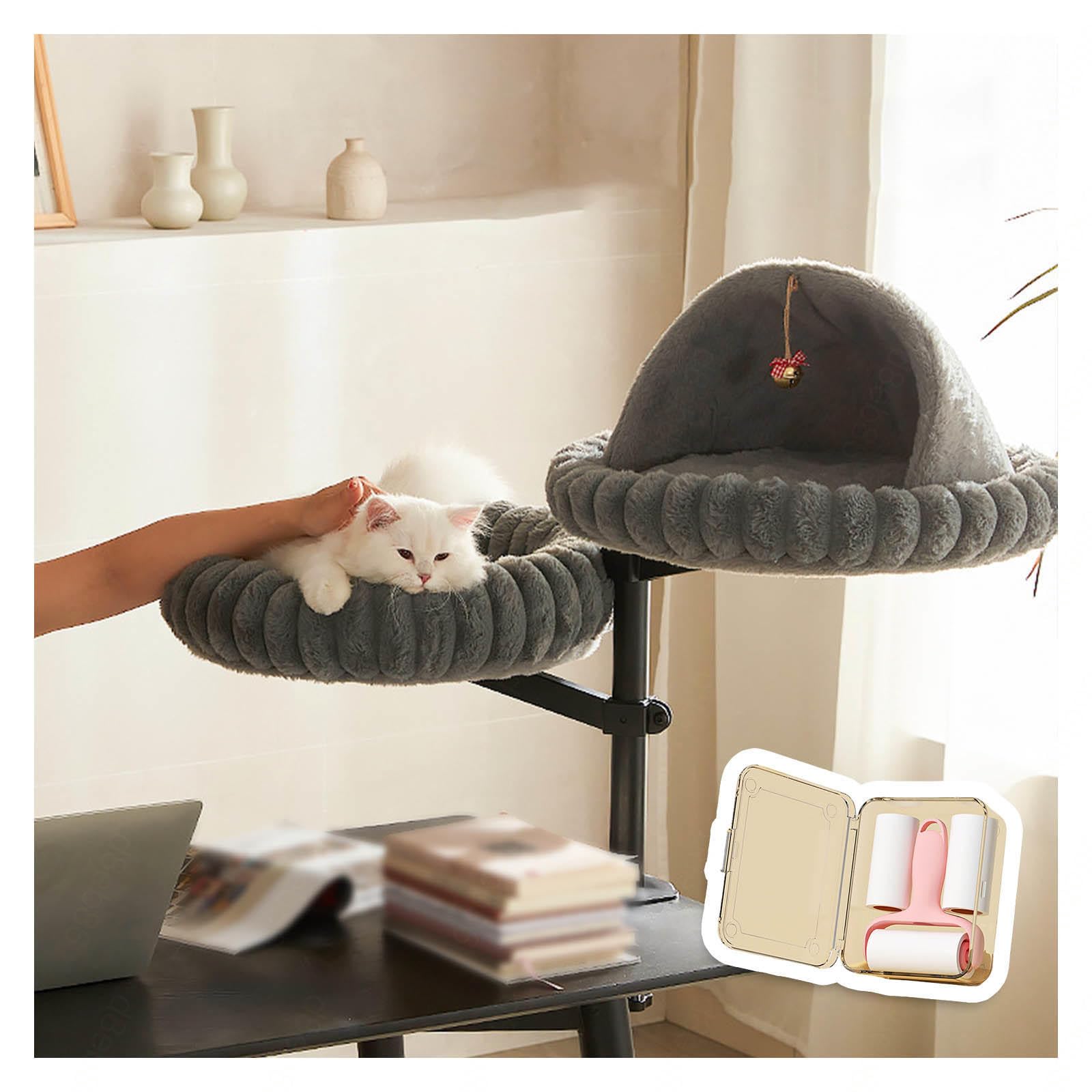 Cuccia Gatto Chiusa, Rotazione a 360° Altezza Regolabile Letto Gatto con 2 Tessuti Lavabili per Casa e Ufficio,Gray