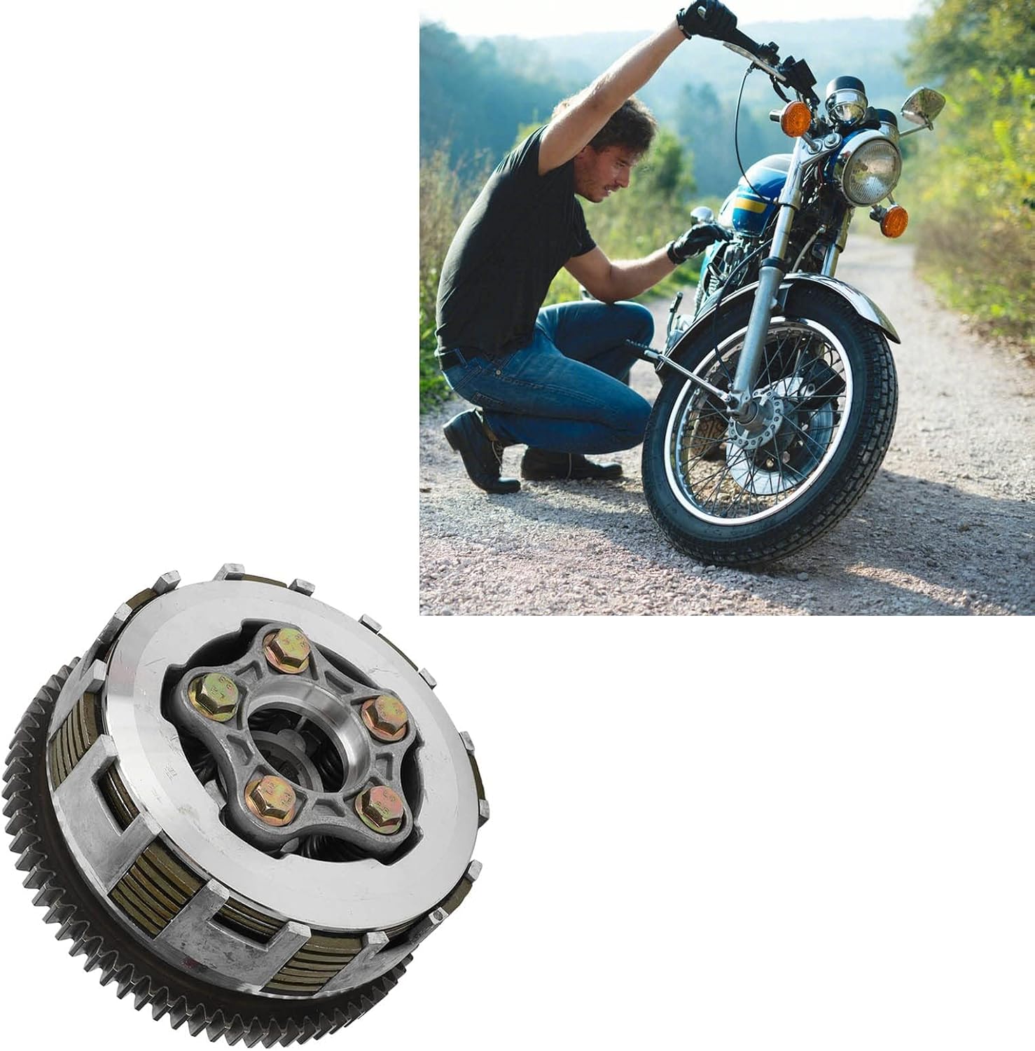 Motorcycle Clutch Assembly 5 Column 6 Plate Washer Clutch Kit Replacement for CG150 CG175 CG200 CG250 Tricylcle ATV,Motorcycle Engine Parts Clutch Assembly