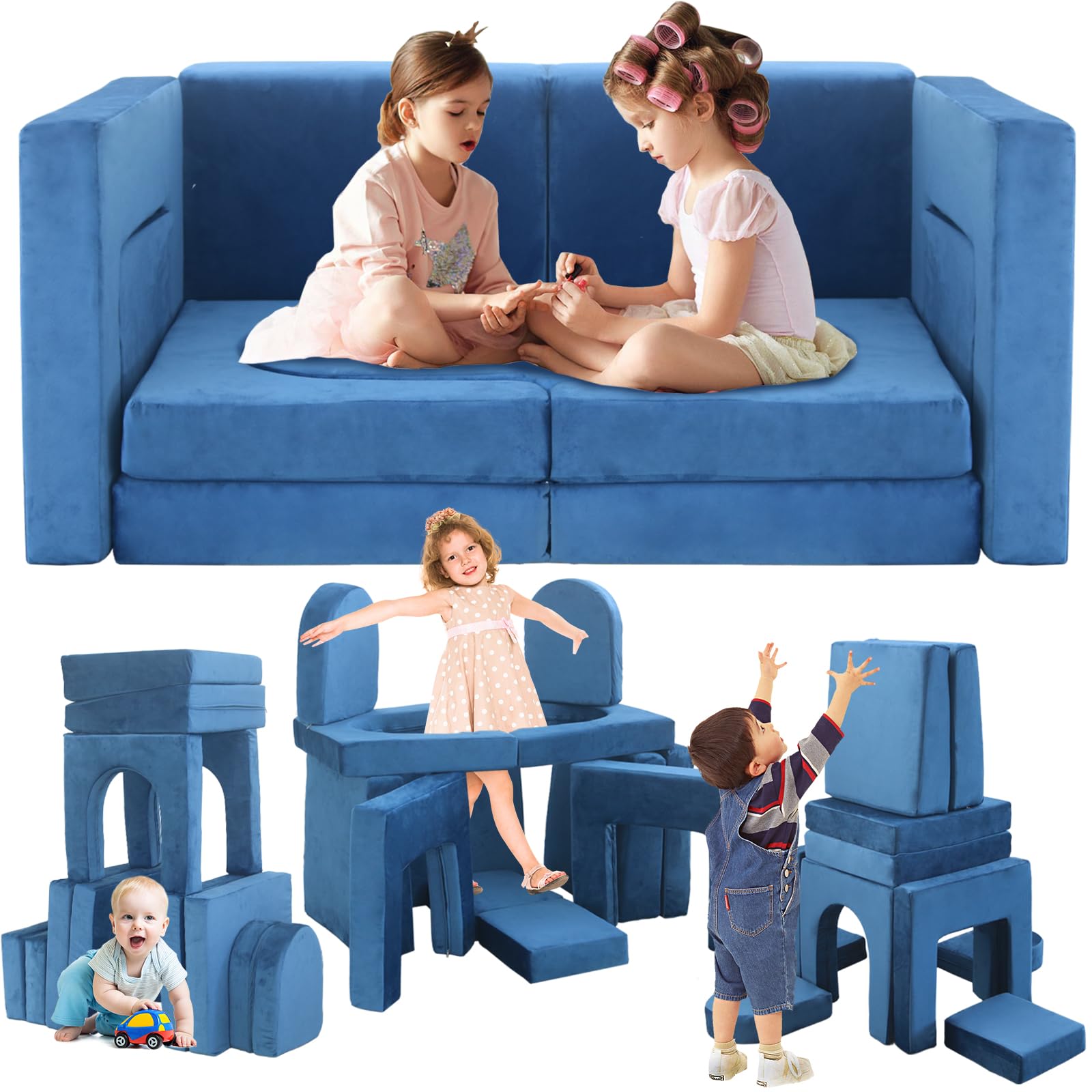 FKSLIFE 12pcs Modular Kids Play Couch,Kids Couch Building Fort Toddler Modular Sectional Sofa,DIY Creativing Convertible Foam Play Couch for Playroom