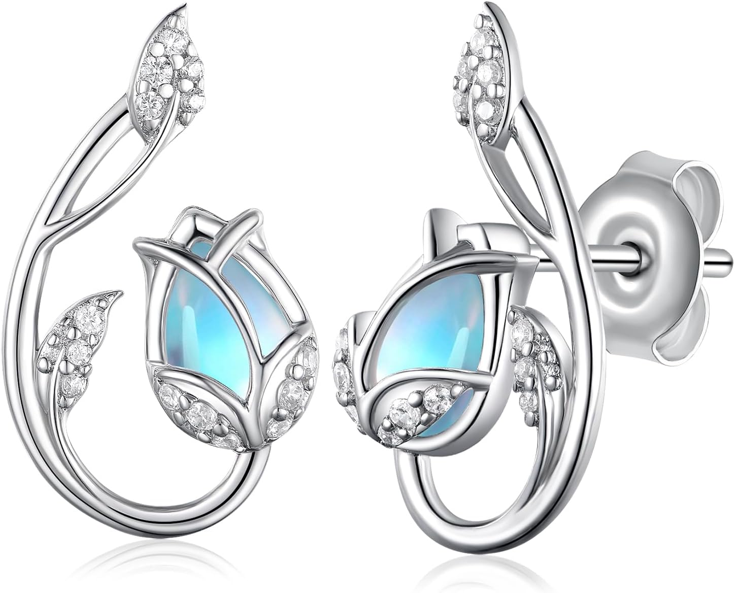 Tulip Earrings 925 Sterling Silver Tulip Moonstone Stud Flower Jewelry Woman Birthday Gift