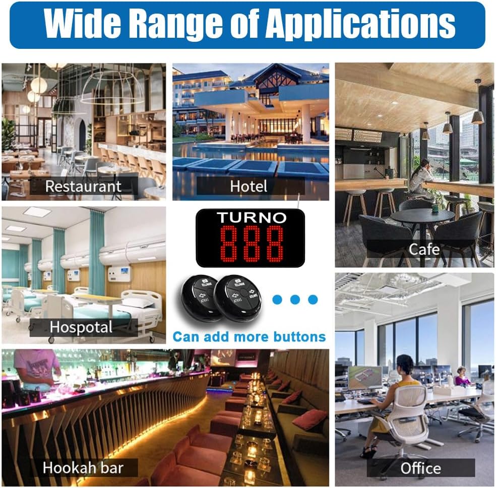 Take a Number System Wireless Queue Calling System with 1 Take a Number Display 2 Waterproof Next Call Button 1 Ticket Dispenser Stand and 3-Digit Ticket Roll