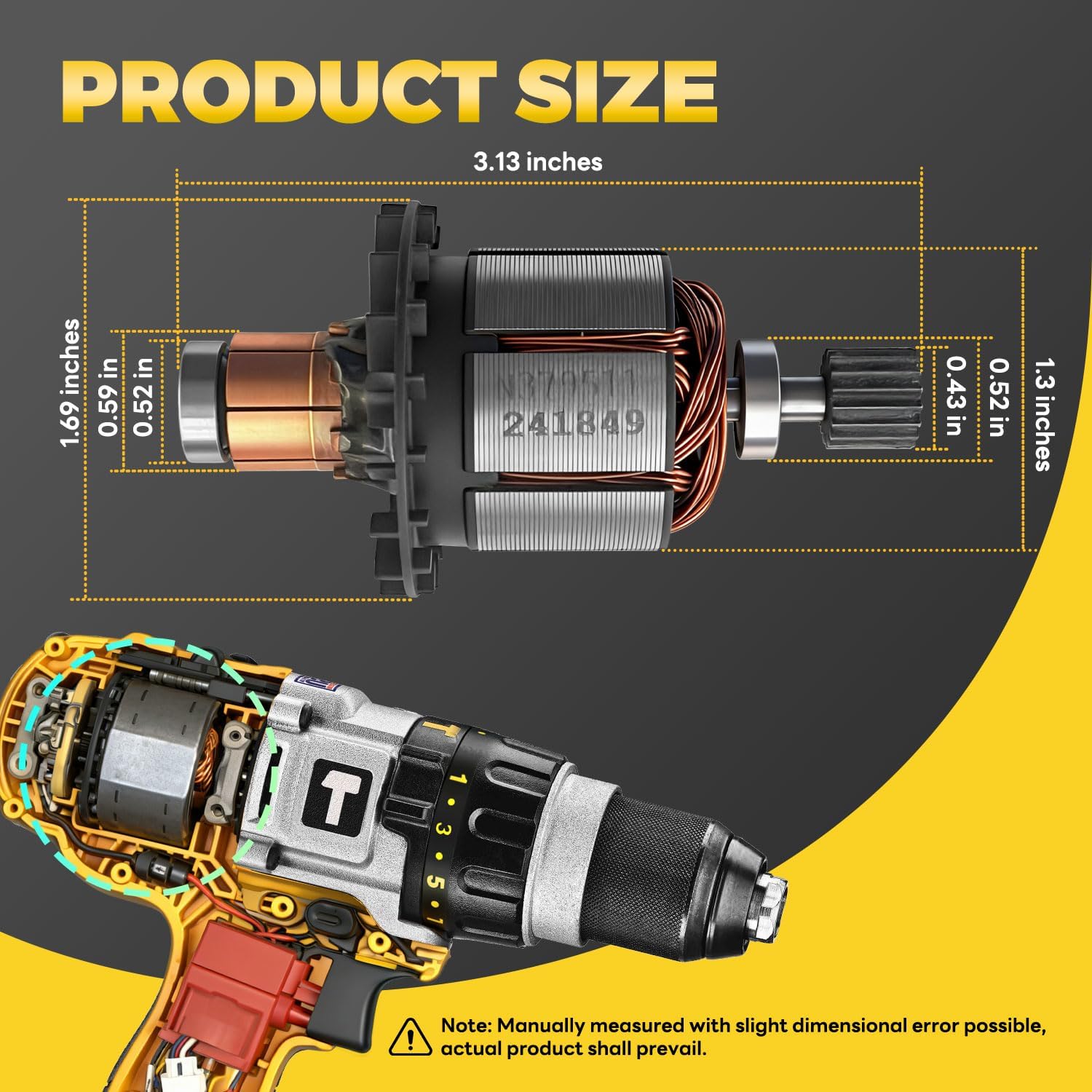 N372159 Upgraded Armature Assembly Compatible with 20V type 2 Brushless Hammer Drill/Drill Armature Assembly DeWalt DCD980M2 DCD985B DCD985L2 DCD985M2