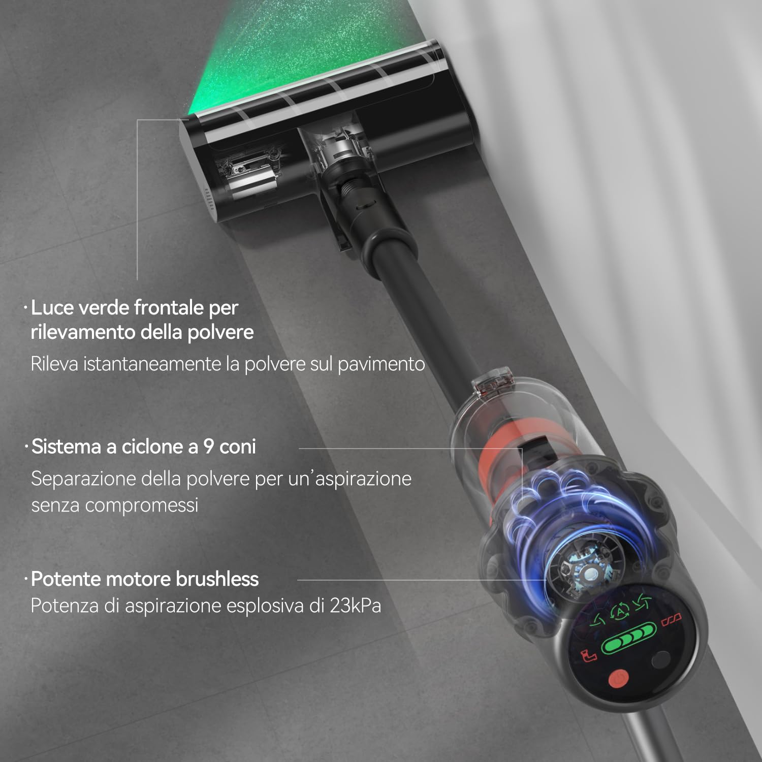 Deerma DEM-T30W Aspirapolvere senza filo 2 in 1 con Rilevamento Ottico della Polvere, Filtro HEPA, 23kPa, 240W e Spazzola Morbida