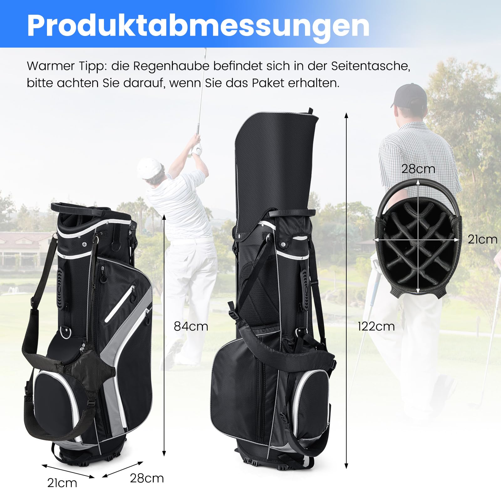 COSTWAY Golf Bag, 6er/8er/14er Unterteilung Golf Stand Bag, Golf Trolley Bag Golftasche, leichte Pencil Bag tragbar für Männer & Frauen
