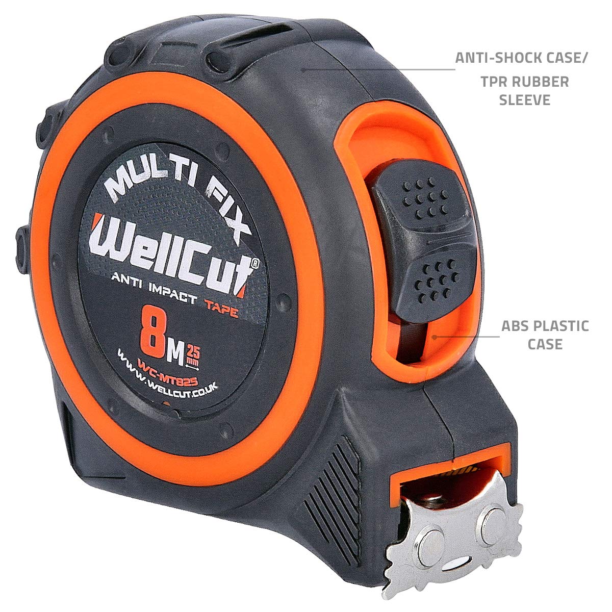 Wellcut WC-MT825 Mètre ruban magnétique 8 m 25 mm de large Système MultiFix