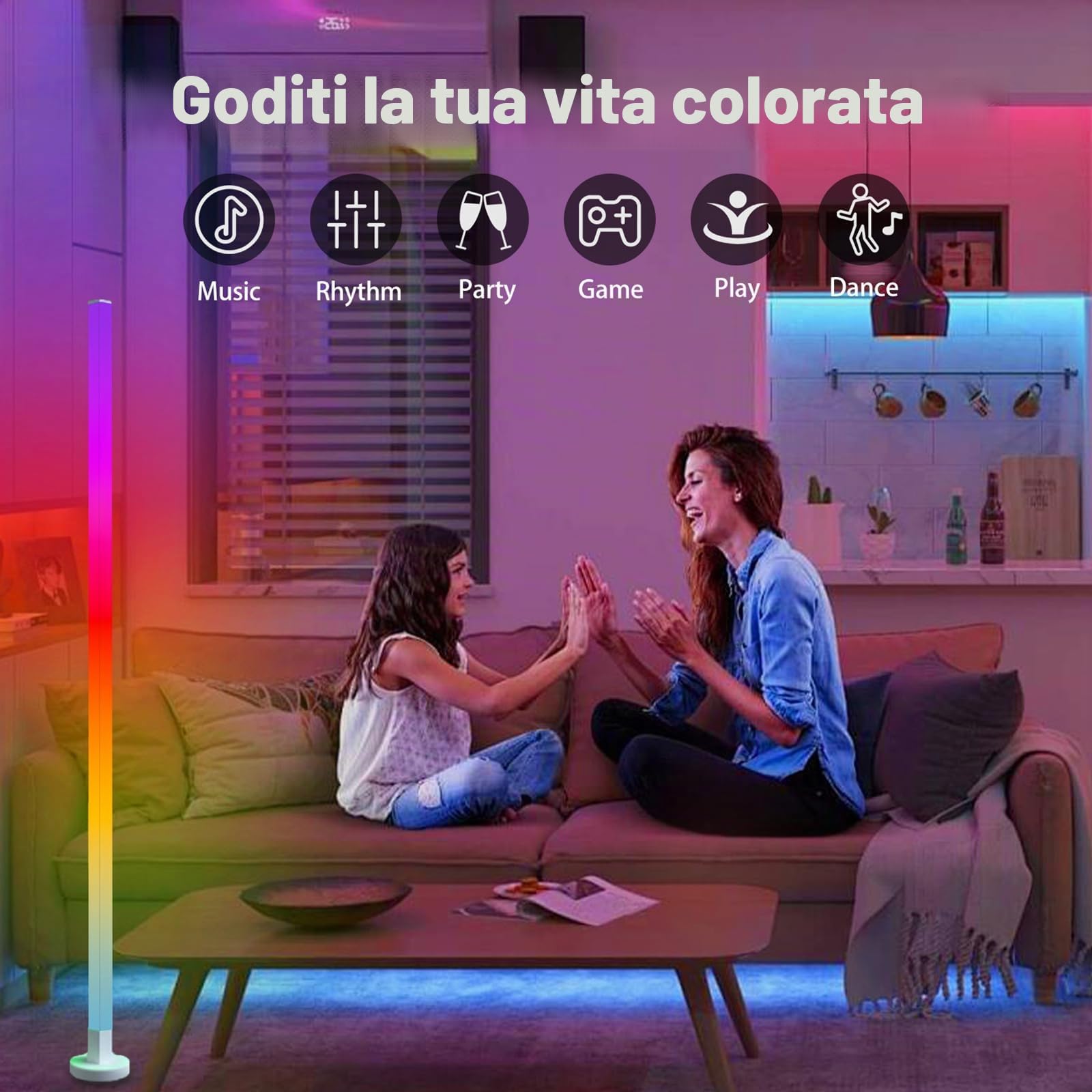 ANTELA Lampade da Terra LED 9W RGB Multi-coulor Dimmerabile | Telecomando, Timer, per Soggiorno Camera da Letto, Sala Giochi, Cinema di Casa