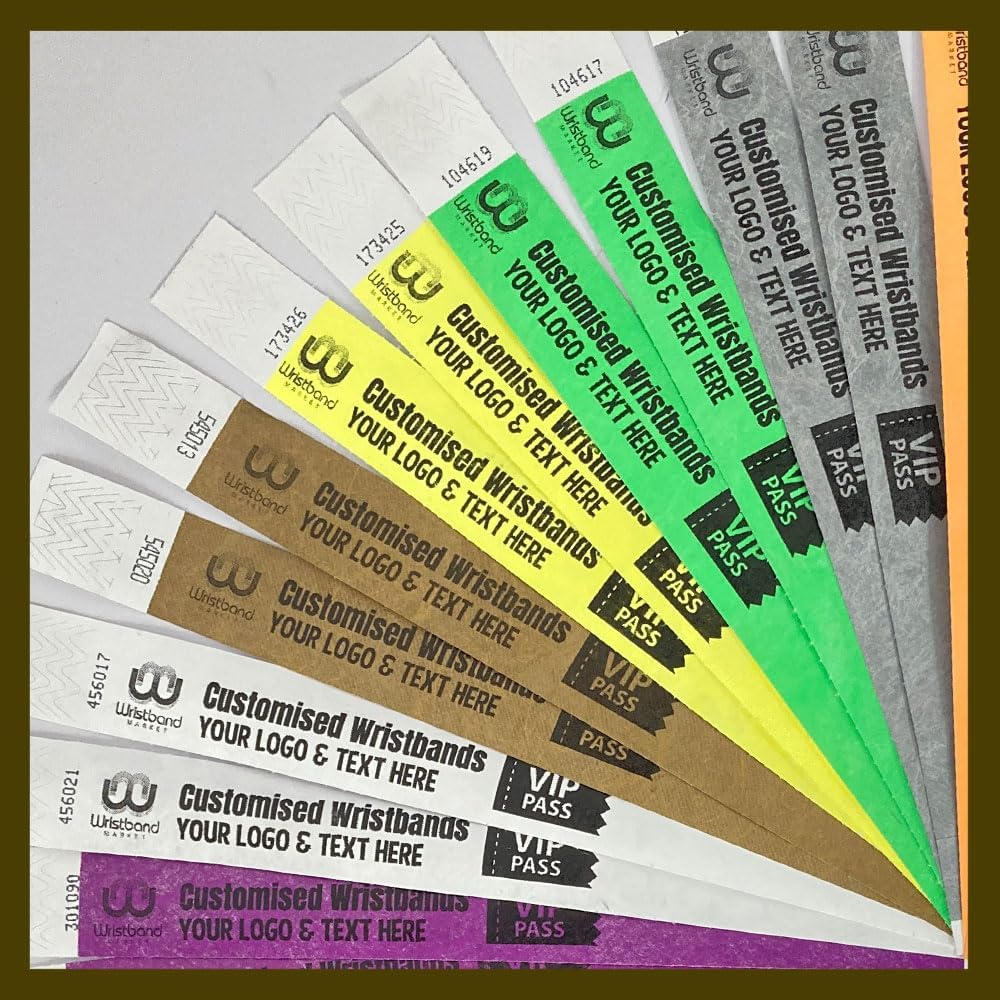 Customise with Your OWN Logo & Text - 500 Pack - Secure Anti-Rip Waterproof Tyvek Wristbands for Pubs Parties Clubs, Festivals Events Decoration. Premium Quality Security Labels - 19mm Width
