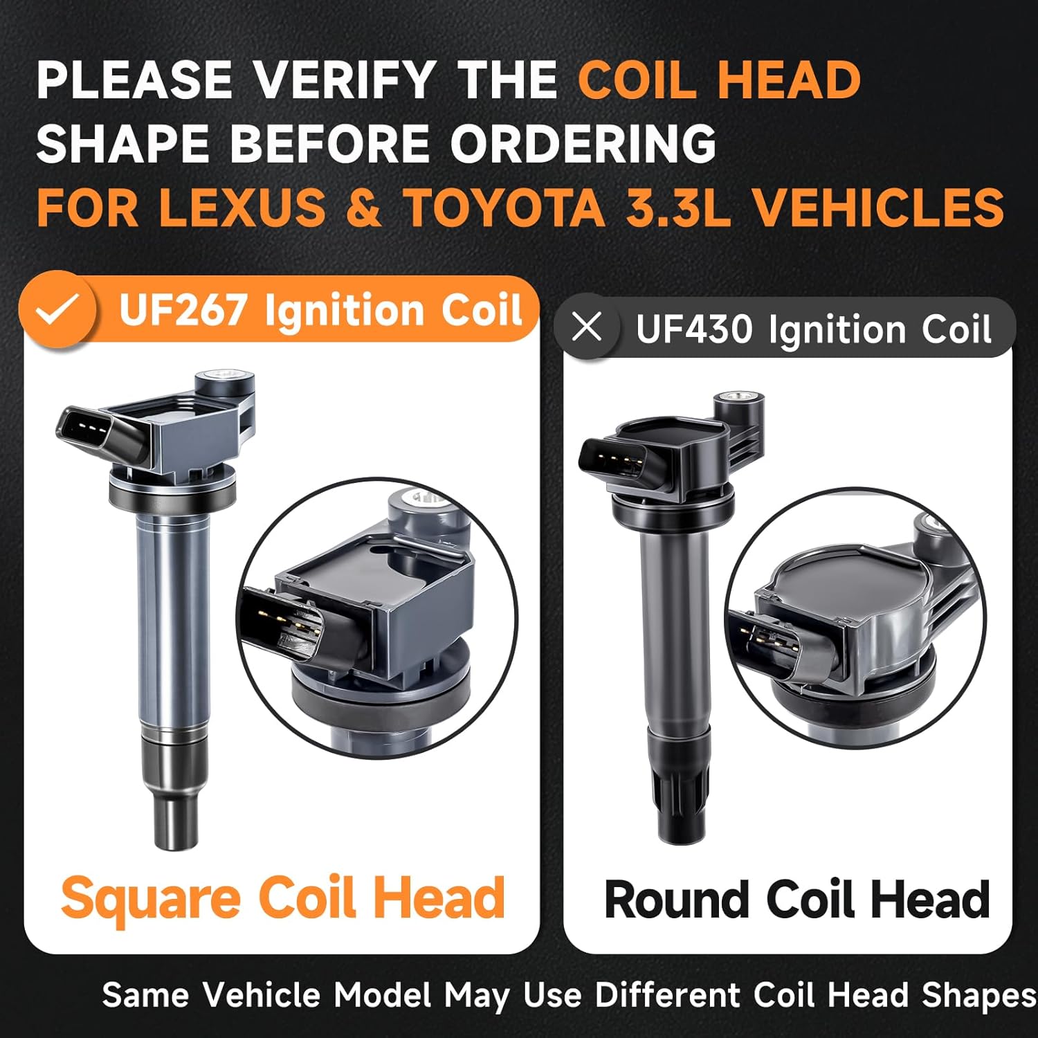 Square Ignition Coil Pack Compatible with Toyota 3.0L 3.3L V6 Sienna Highlander Camry Avalon Solara Lexus ES300 ES330 RX300 1999 2000 2001 2002 2003 2004 2005 2006 2007 2008, Replace UF267