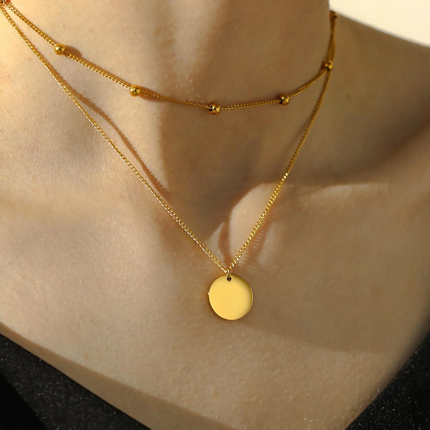Layered Necklaces for Women Coin Beaded Necklace 18K Gold Plated 925 Sterling Silver Stackable Adjustable Pendant Choker Necklaces Trendy Minimalist Jewelry