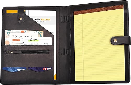 Miniatura 2 de Leather Village Organizador de cartera de cuero, padfolio profesional de negocios para hombres y mujeres, elegante soporte para tarjetas de