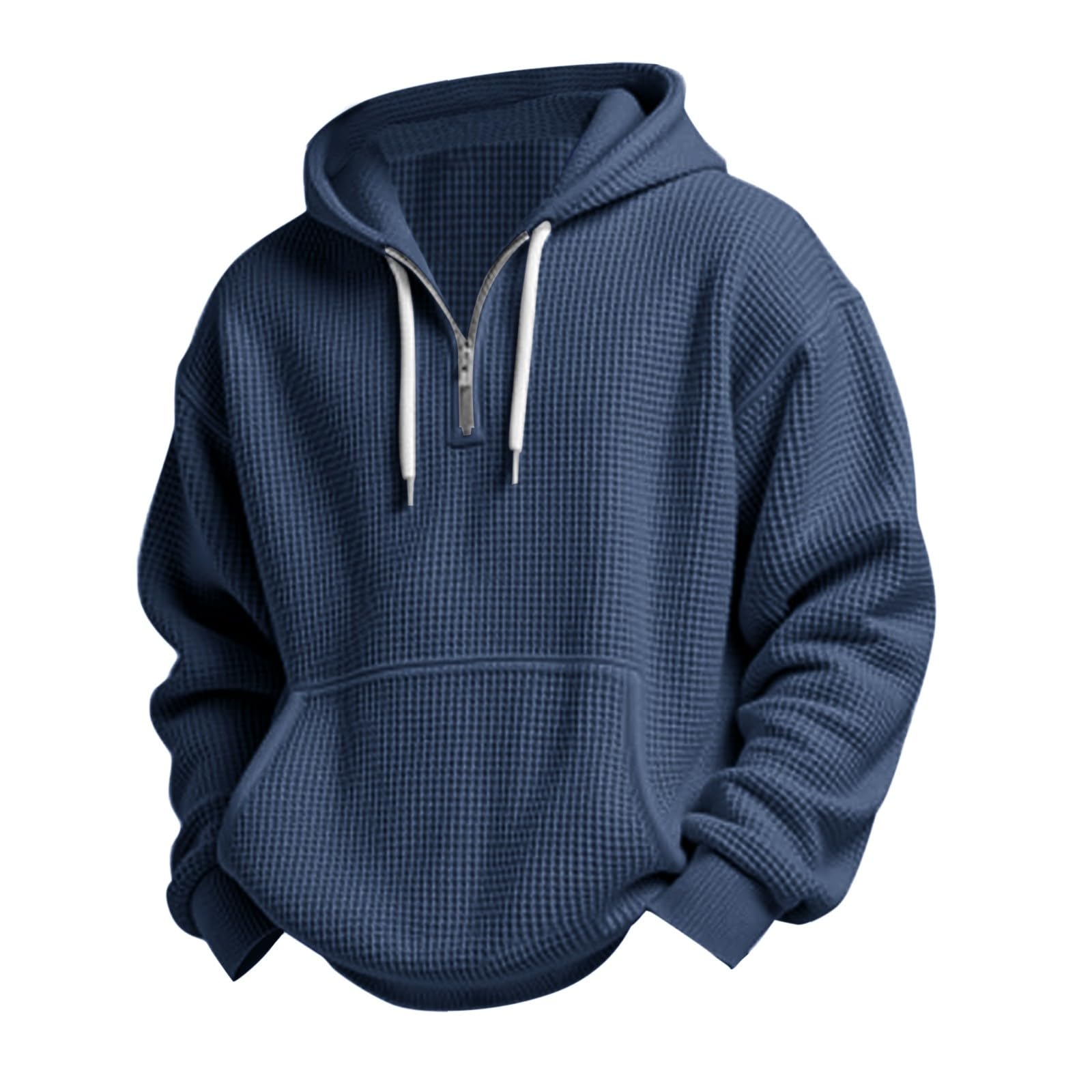 Chaquetones Hombre Invierno Sudadera con Capucha De Manga Larga para Hombre, Exteriores, Deportiva Top Transparente (Navy, L) Camisa Jersey Corta Ropa Running Camiseta Ciclismo Moda Gym