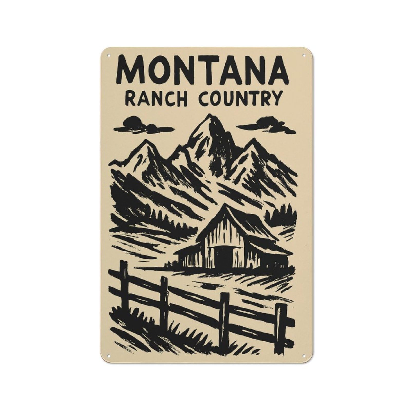 Junmoney Style-16 For Hobby Room Or Studio, Montana Ranch Country Barn And Mountains Retro Metal Wall Sign 30X20cm, For Vintage Wall Decor Fans, For Themed Room Decoration
