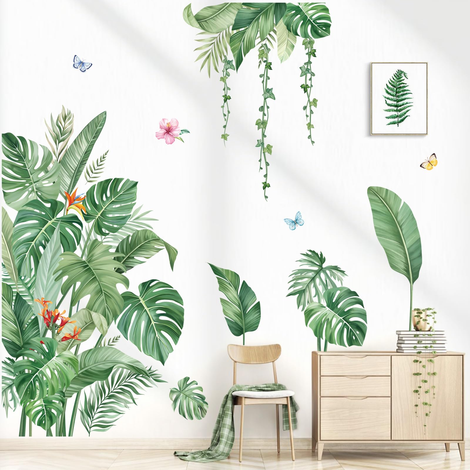 decalmile Large Jungle Leaves Wall Decals Tropical Palm Leaf Plant Wall Stickers for Living Room Sofa TV Background Wall Decor - Image 3