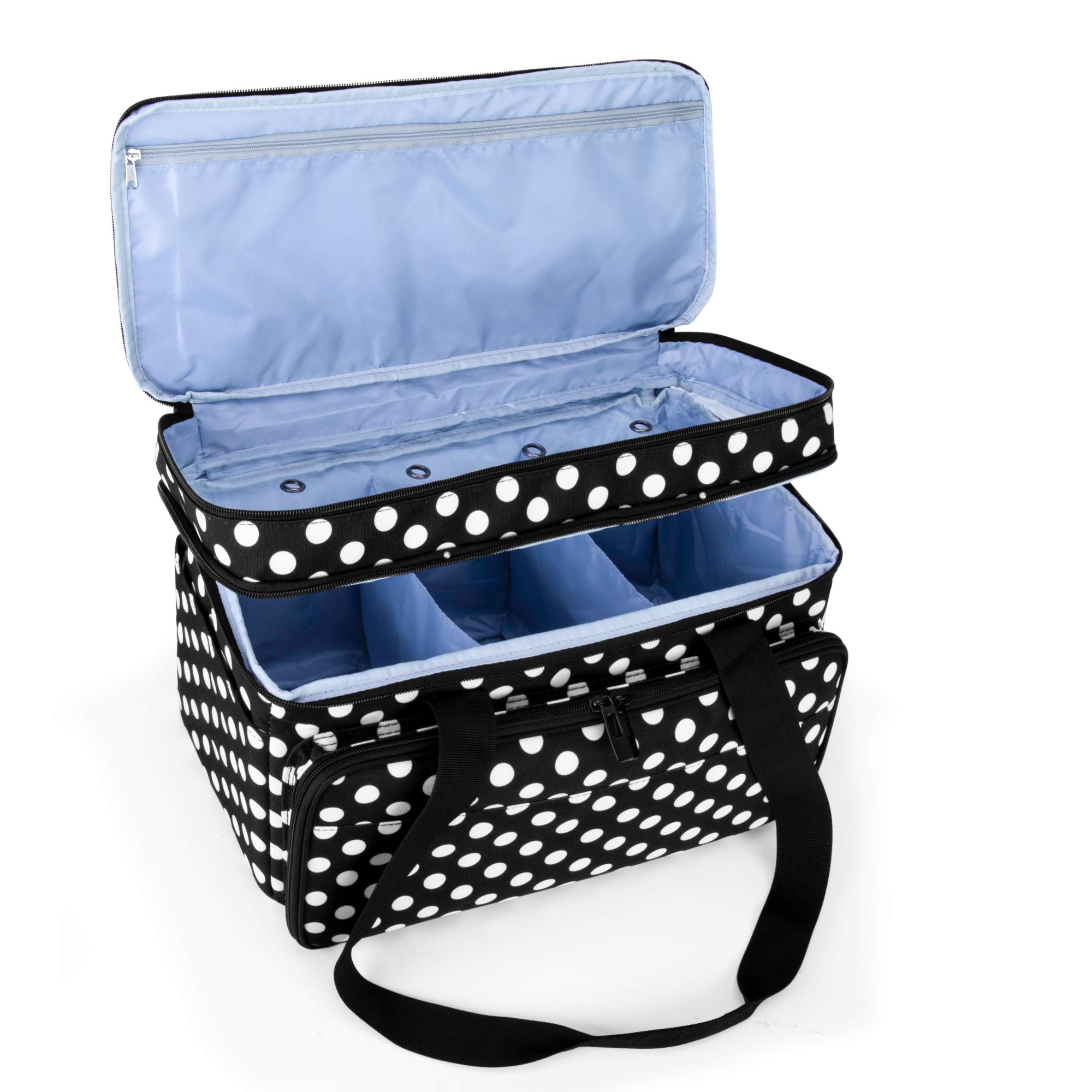 CURMIO Sac à Tricot Double Couche, Rangement pour Laine Crochets, Pois | Plusieurs Élastiques & Compartiments, 4 Œillets, Bandoulière, pour Aiguilles à Tricoter & Projets de Tricot, Sac Uniquement