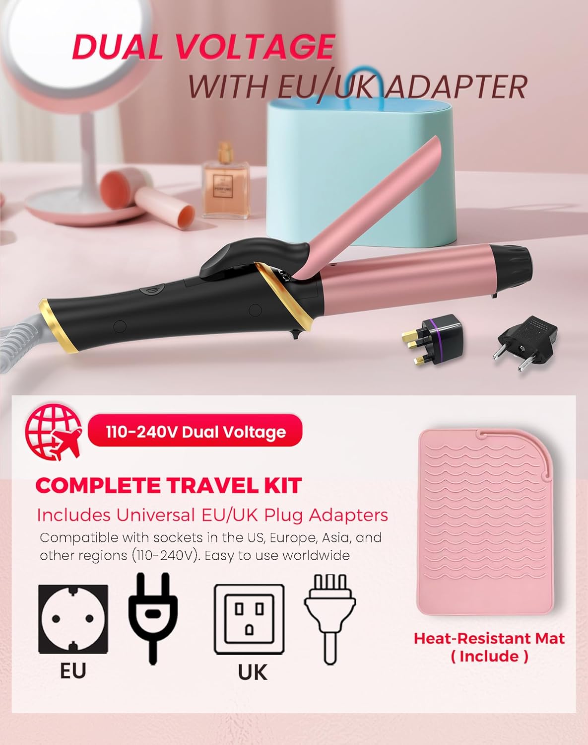 Ukliss Mini Curling Iron for Short Hair with Anti-Scald Tip, 30s Fast Heat & Dual Voltage for Travel, Creates Soft Waves & Curls on Short to Medium Hair, Includes EU/UK Adapter (Black, 1 inch) - Image 2