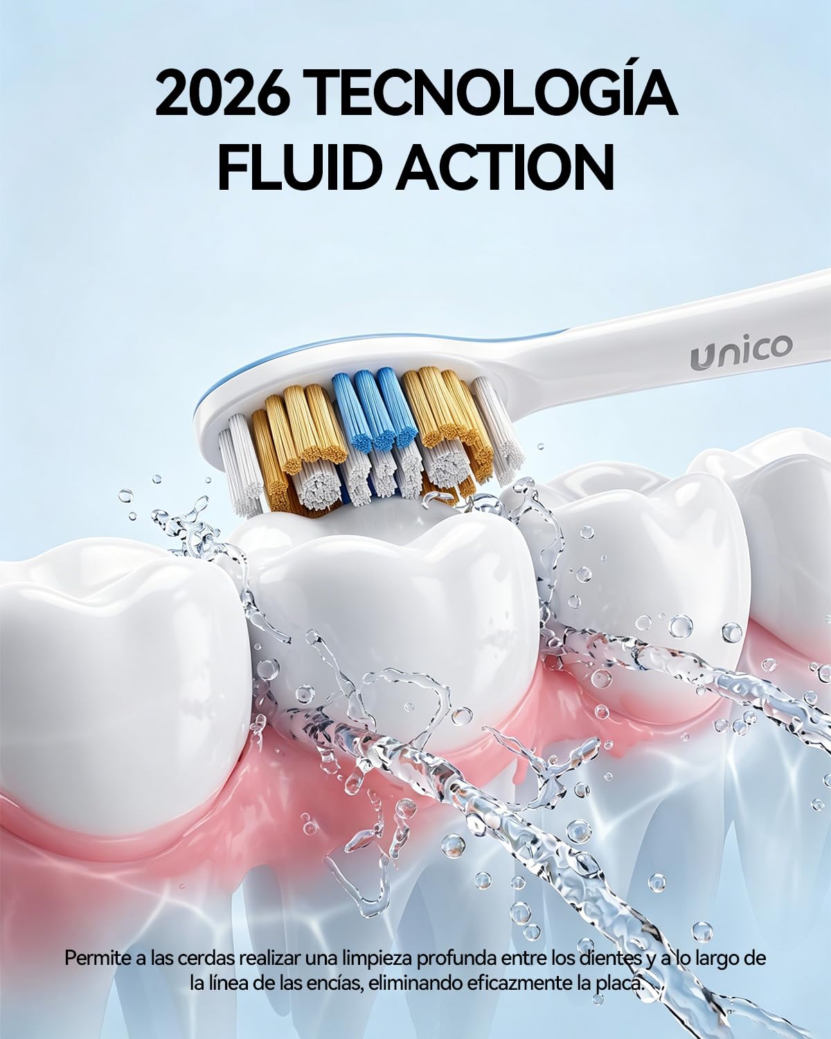 Unico Cepillo de Dientes Eléctrico Sónico para Adultos con Pantalla, 5 Modos, IPX7 Impermeable, Recargable, Negro