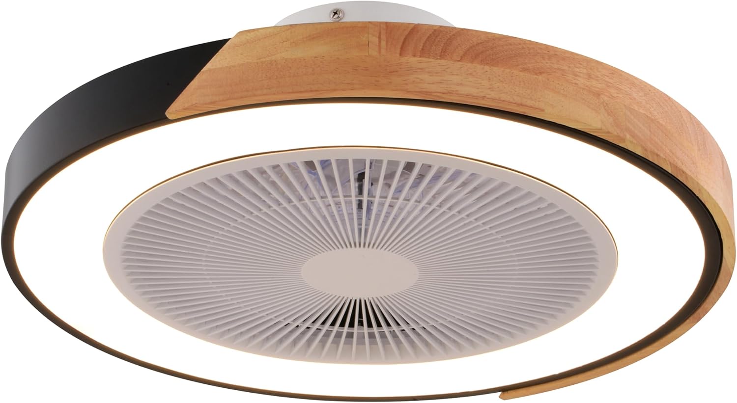 VAXCEL Everette 20-inch Matte Black Indoor Low Profile Ceiling Fan with clear blades and integrated LED light.