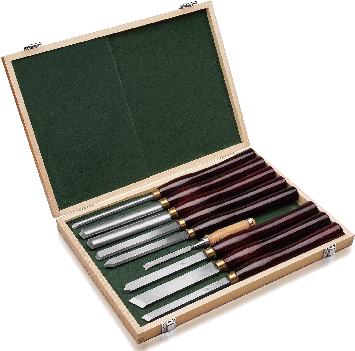 HSS Wood Turning Tools Lathe Chisel Set of 8 pcs, with Wooden Box (RED) 002