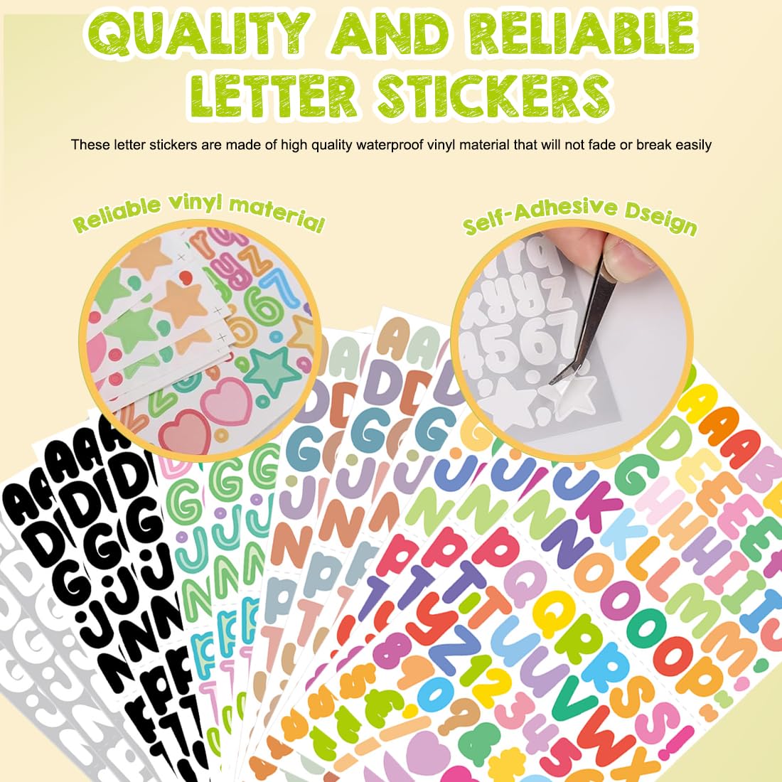 15 Vellen Letter- & Cijferstickers – 1350 Stuks Zelfklevend Vinyl – Alfabet, Cijfers, Symbolen & Sterren – Waterdicht & UV-bestendig – Perfect Voor Scrapbooking, Flessen & Kaarten