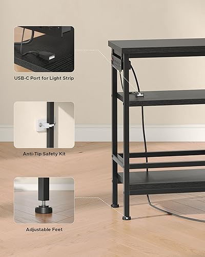 Vista 8 de Soporte de TV de 55 pulgadas, centro de entretenimiento para televisores de 43 a 65 pulgadas con luces LED y estación de carga extraíble, moderna