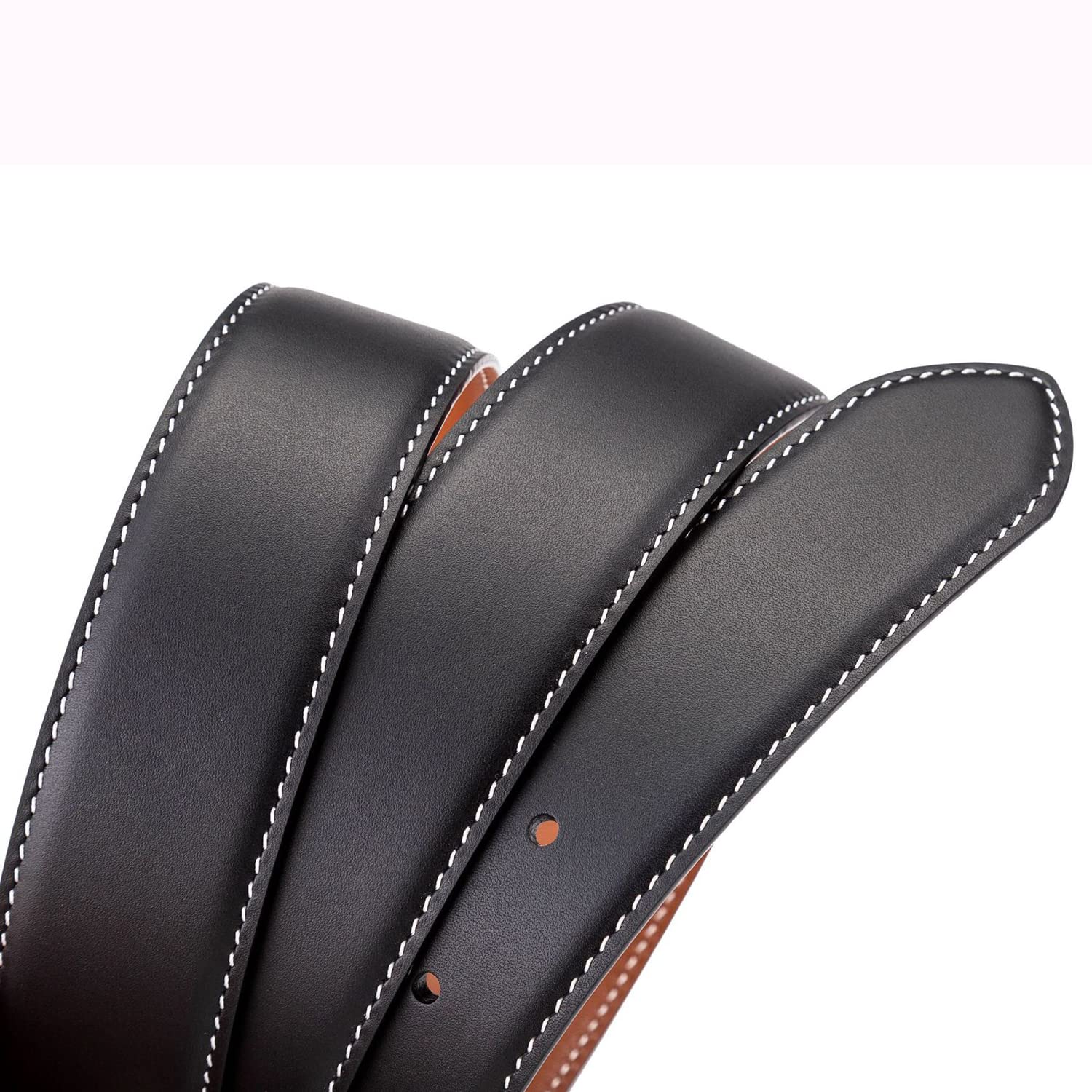 Vatee's Cinturones reversibles de piel auténtica sin hebilla para hombre, correa de repuesto de 34 mm de ancho y 115 cm de largo, negro y amarillo tierra, multicolor, EU100 Wide 34mm