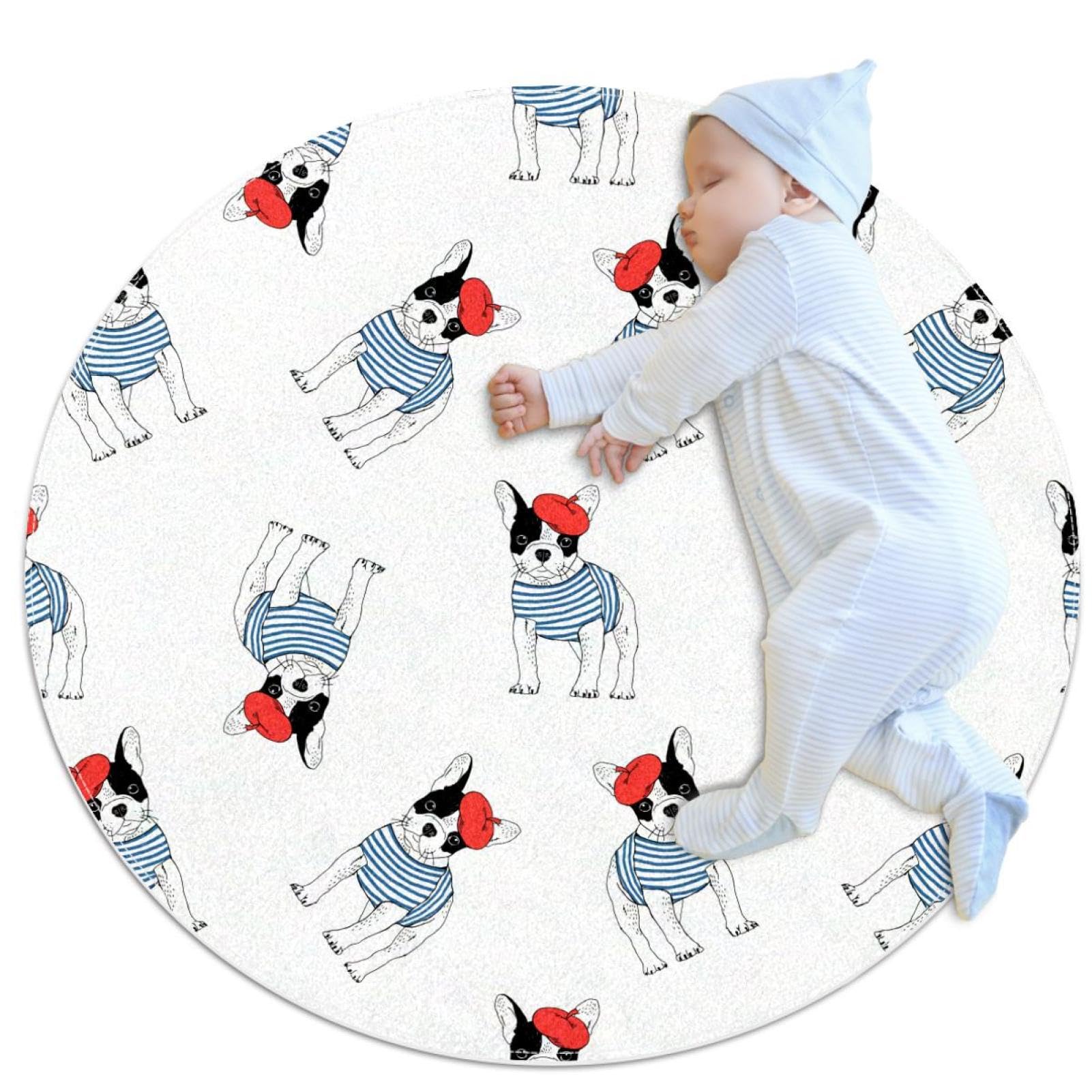 Tapis bouledogue français rond pour la décoration de la chambre d'enfant ou du salon
