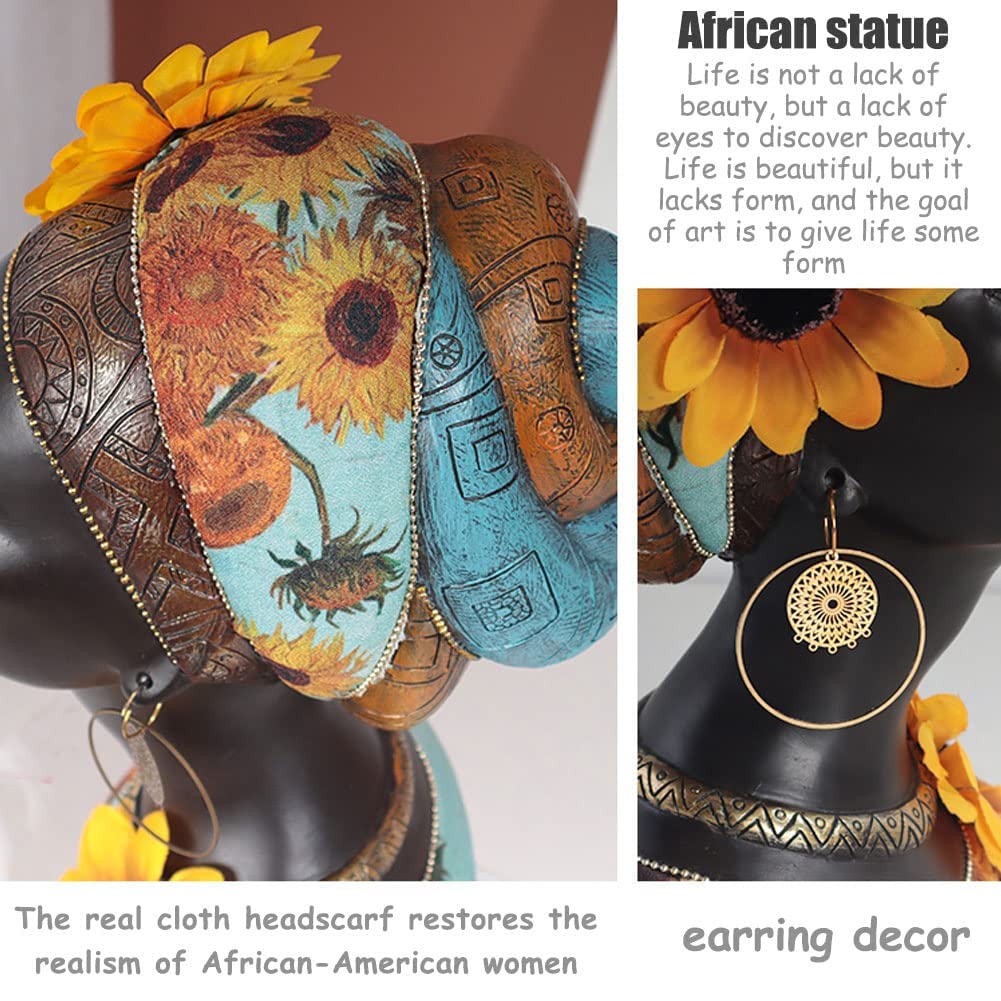 Estatua de busto de arte africano, decoración del hogar, figuras africanas de girasol, escultura de busto afroamericano, adecuada para sala de estar y escritorio