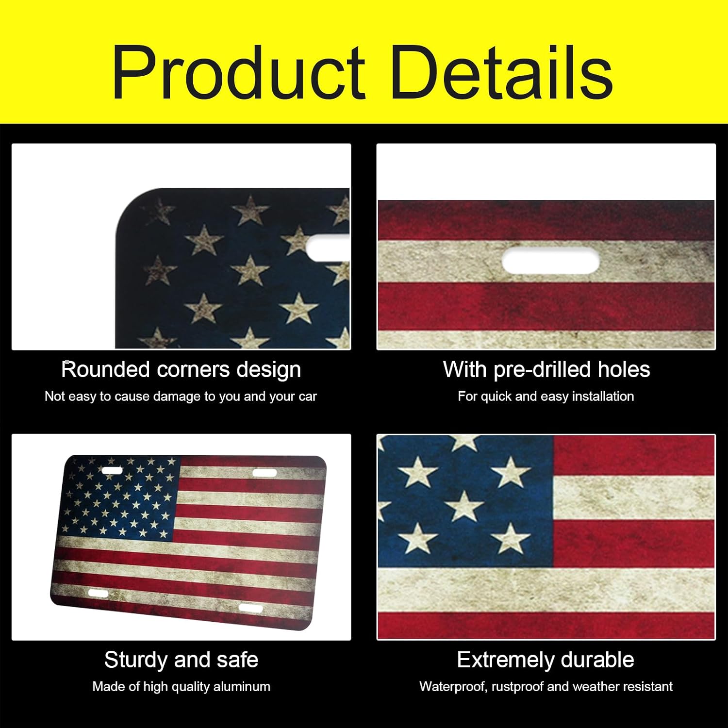 American Flag Front License Plate,Vanity Novelty Designs Decorative License Plates for Car and Truck,Aluminum Metal Car Patriotic Licence Plate Tags with Screws & Caps, 6 x 12 inch (Classic)